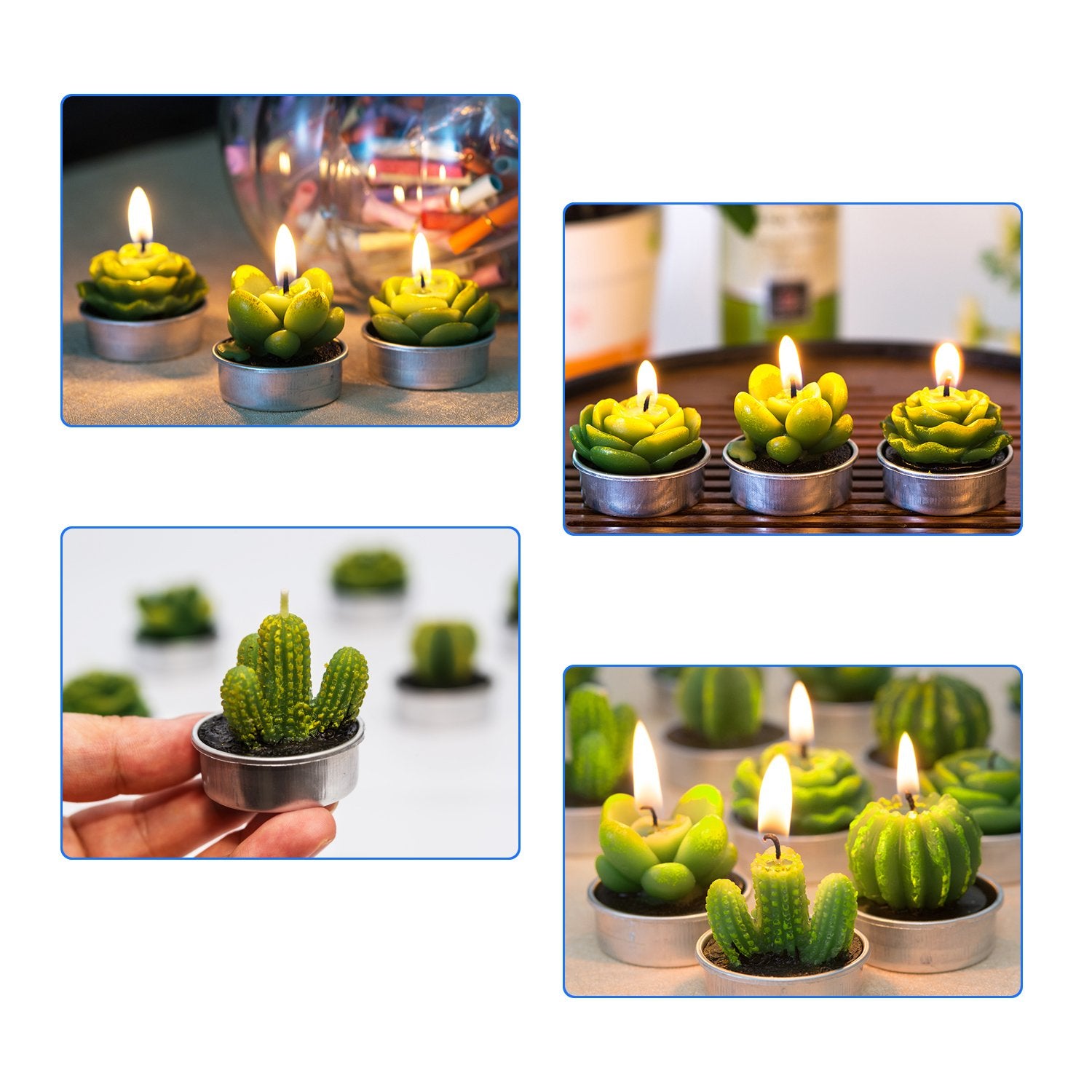 COCOMOON Cactus Tea Light Candles, 6 Pcs Decorative Candles with Artificial Succulents, Unscented, 30 min Burn Time, Modern Desi