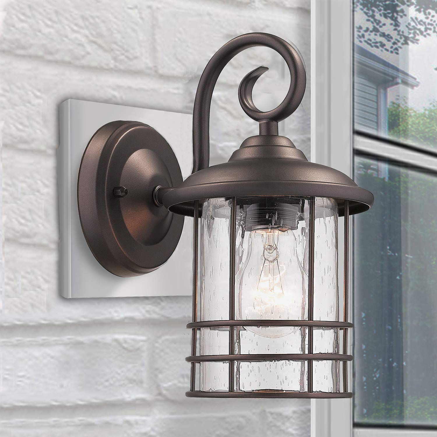 MICSIU Outdoor Light Sconces, Bronze Metal Fixtures with Clear Glass, 9.8 Inch, 2 Pack, Model A20005