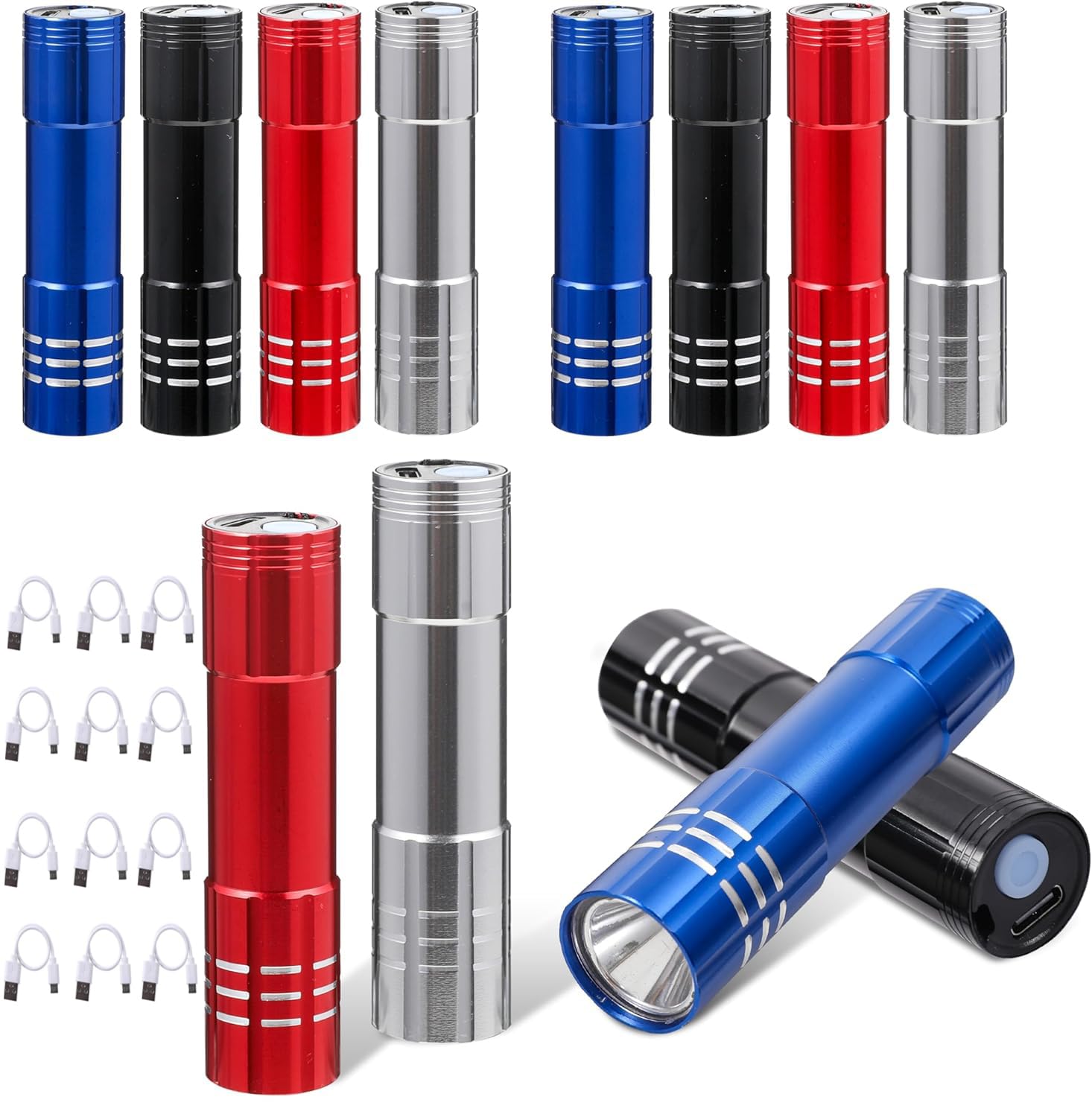 Hilngav 12 Pack Mini Small LED Flashlights USB C Rechargeable Flashlights Bulk Portable Ultralight Camping Bright High Lumens ED