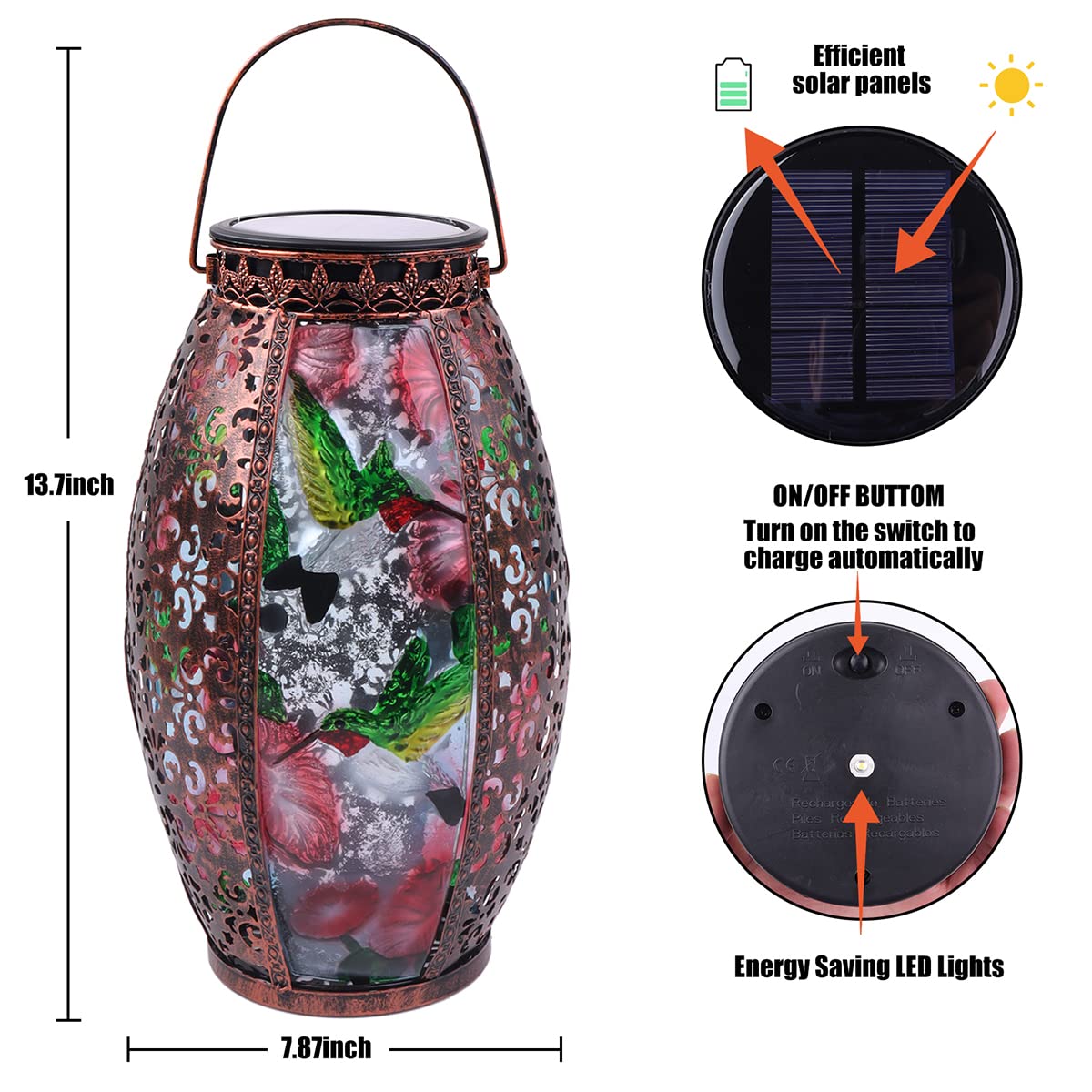 Solar Lanterns Outdoor Light - Solar Powered Led Hummingbird Glass Lights Decorative Waterproof Tabletop Lamp With Hollowed-Out Design For Indoor Yard Table Patio Garden Pathway Holiday