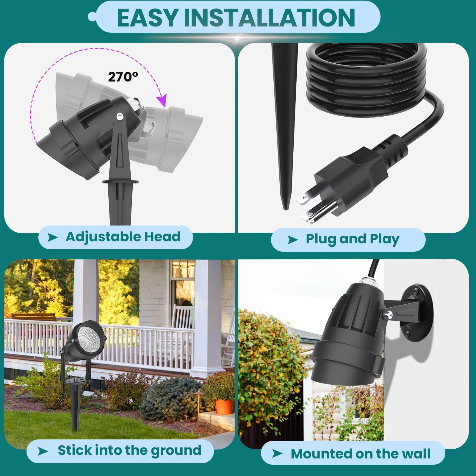 Icreating Led Spotlight Outdoor - White 2700K-6500K Stepless Adjustable Led Spot Lights With Remote Timer, Plug In Waterproof La