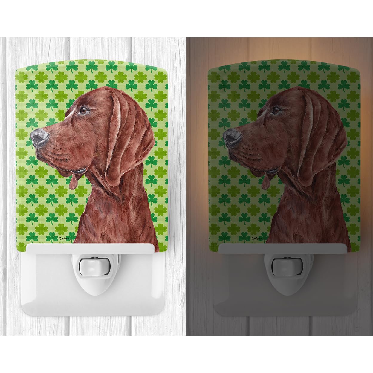 Carolines Treasures Ceramic Night Light, Redbone Coonhound, St. Patricks Day, 6x4x3in, Multicolor, Model SC9731CNL