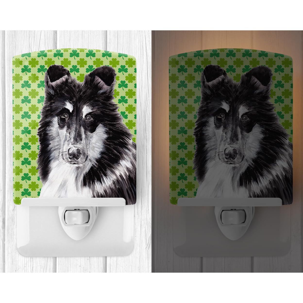 Carolines Treasures Ceramic Night Light, 6x4x3in, Black and White Collie, Model SC9726CNL, Ideal for Bedroom, Bathroom, Nursery, Kitchen
