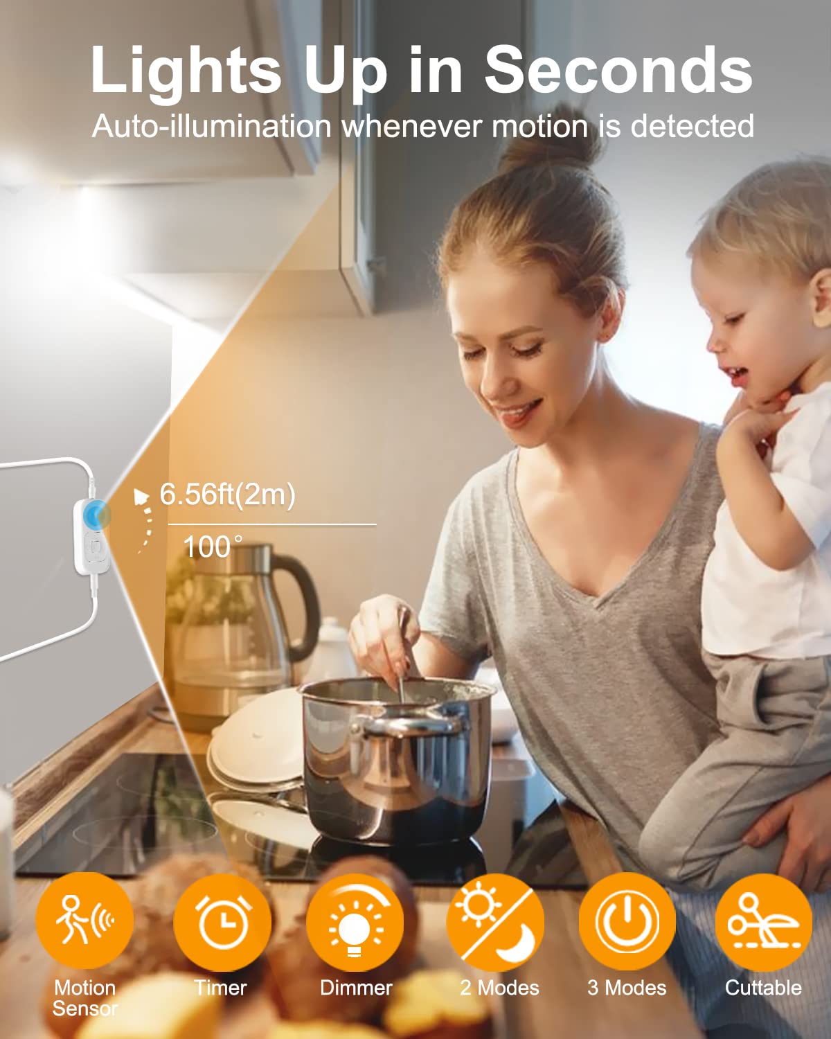 Feuymoent Motion Sensor Led Strip Light 16.4Ft - 24W Dimmer Cold White Cabinet Lighting