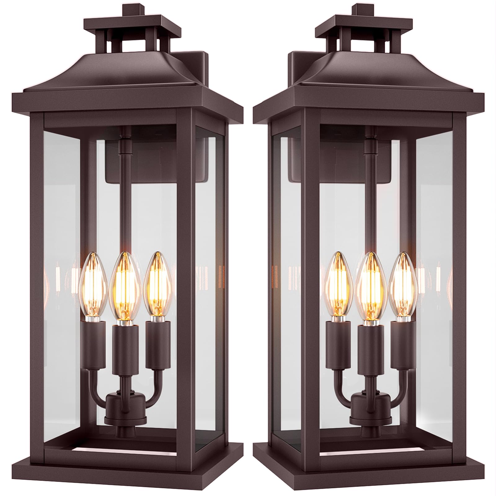 VenzBlomia 20in Outdoor Sconce Lights, 3-Light, Waterproof, Metal, Bronze, 2-Pack