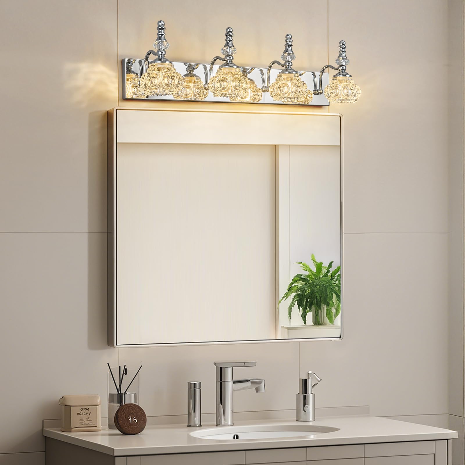 Lbsqj 4-Light Vintage Bathroom Vanity Light Fixture Industrial Chrome With Glass Shade Vanity Light Fixtures Over Mirror Glass Bathroom Vanity Lighting Fixtures G9 Bulb Wall Lights