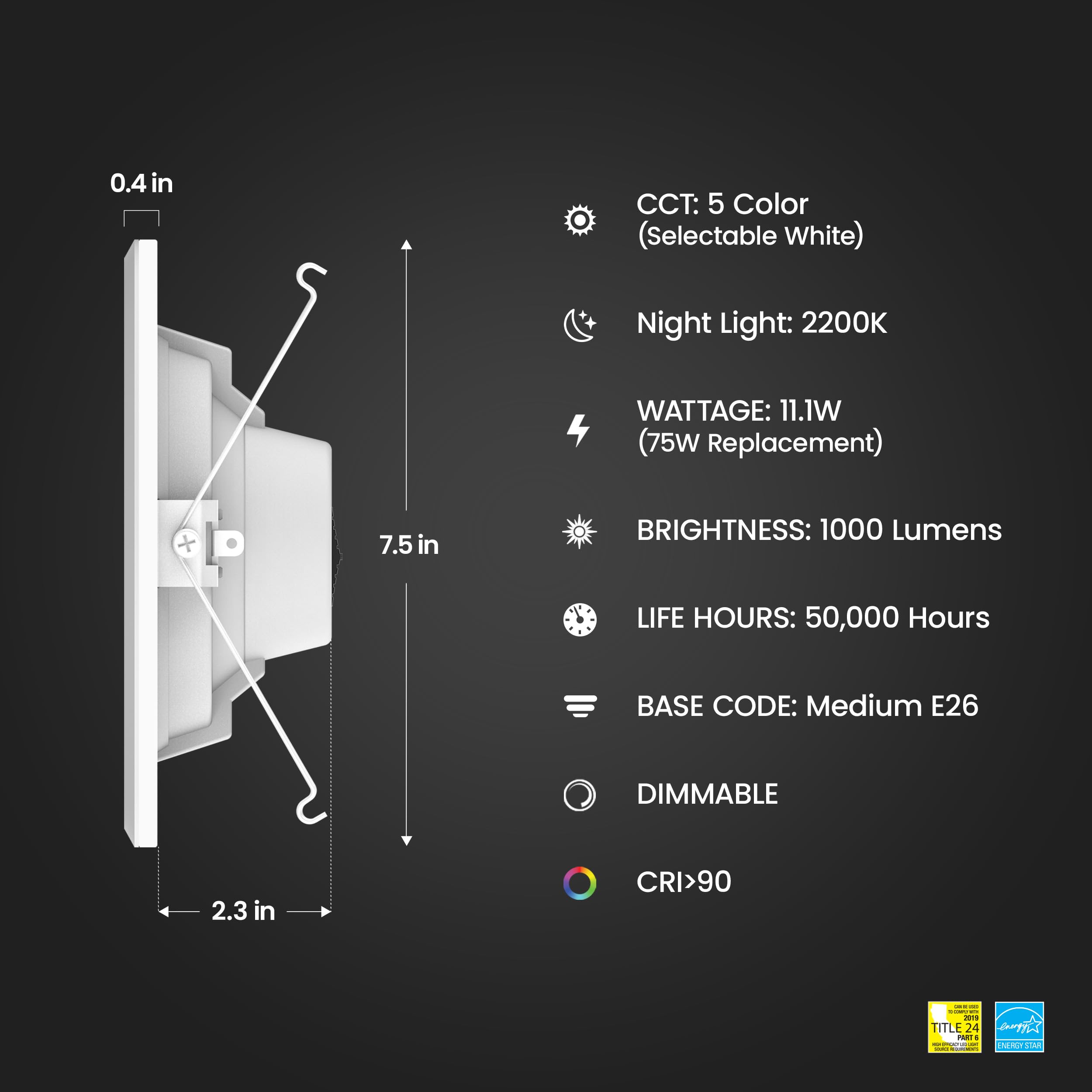 Feit Electric 5-6&quot; Led Recessed Downlight With Night Light Mode, 75W Equivalent, Dimmable, 5Cct Selectable White, 90 Cri, 1000 Lumens, 45 Year Lifetime, Ledr56/Nl/5Cctca/Rp