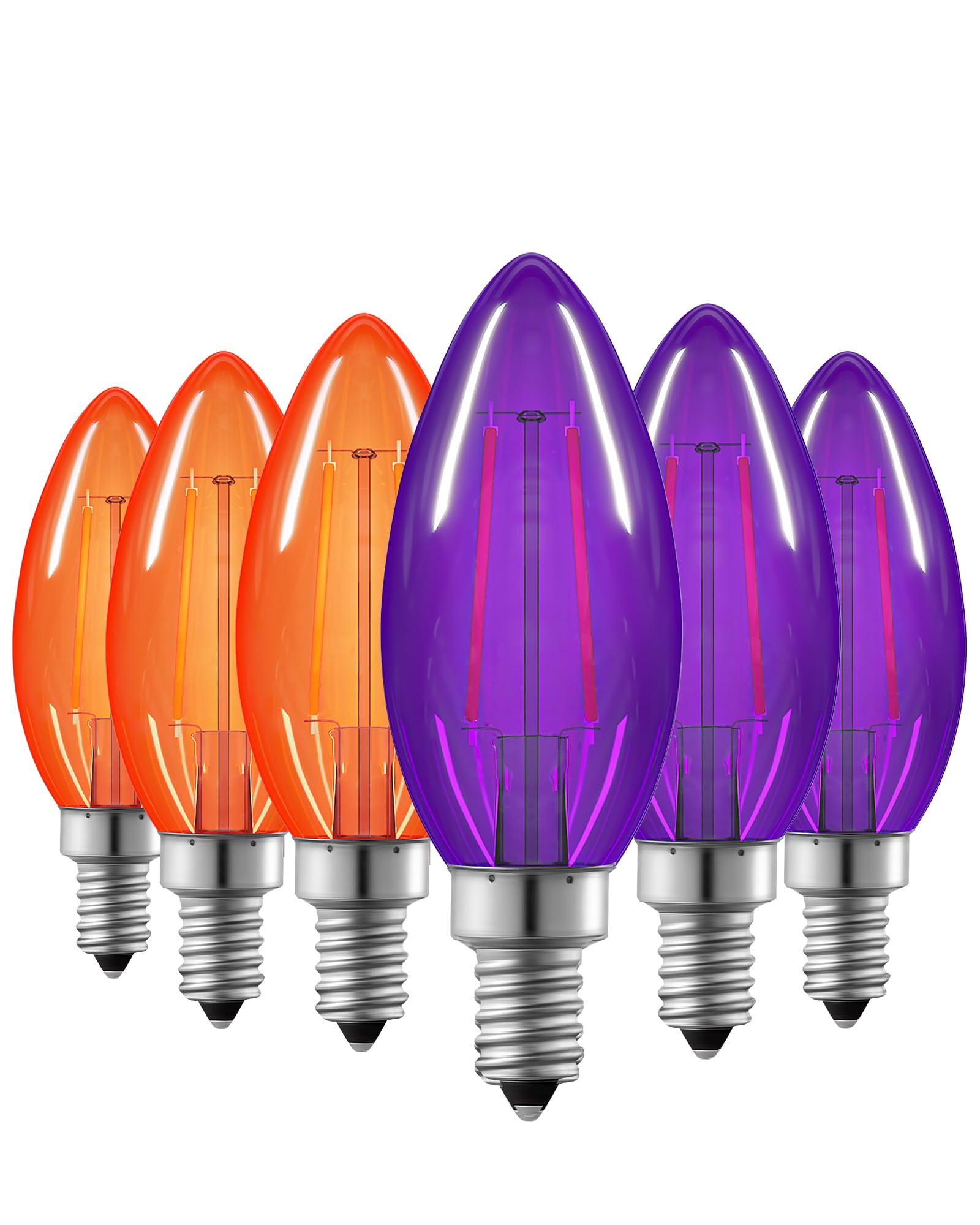 Edishine C35 Purple & Orange Dimmable Led Light Bulbs, 5W Equivalent 60W, Led Filament Light Bulb, 6 Pack E12 Socket, Clear Glas
