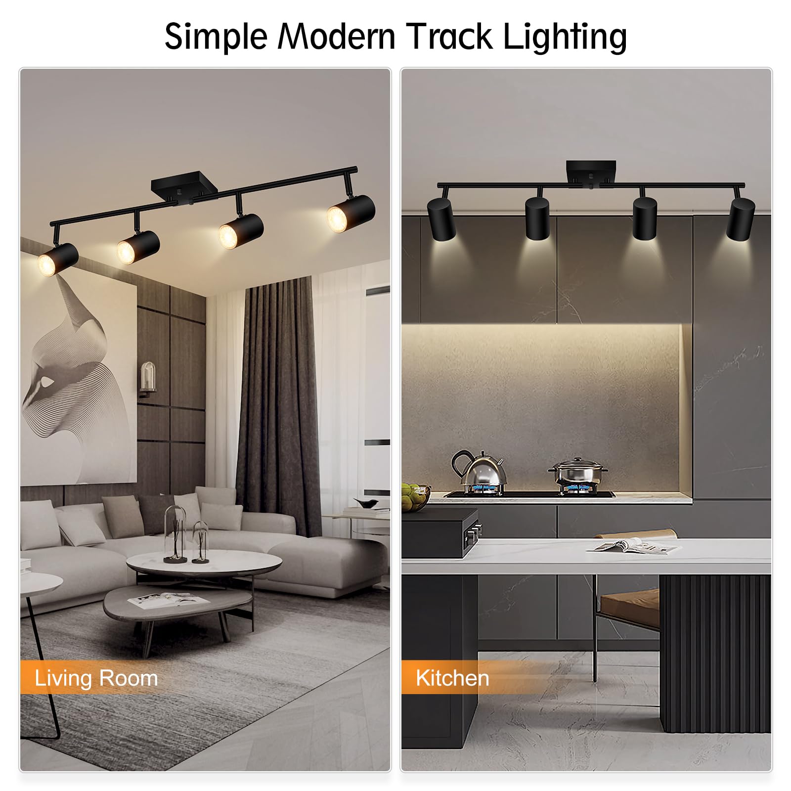 BoostArea 4-Light Track Lighting Kit, Modern Black Metal Ceiling Fixtures, Rotatable Heads, Model C0541