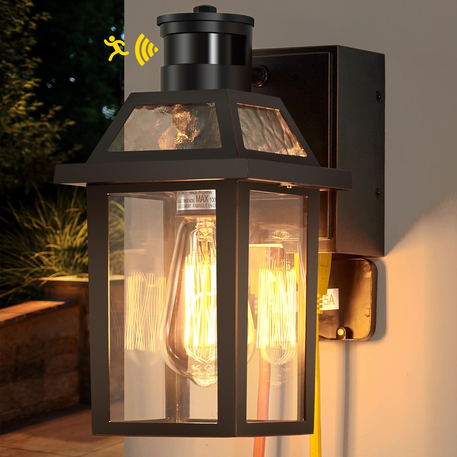 Yisuro Porch Lights With Gfci Outlet, Waterproof Dusk To Dawn Fixture, 3 Lighting Modes, Black