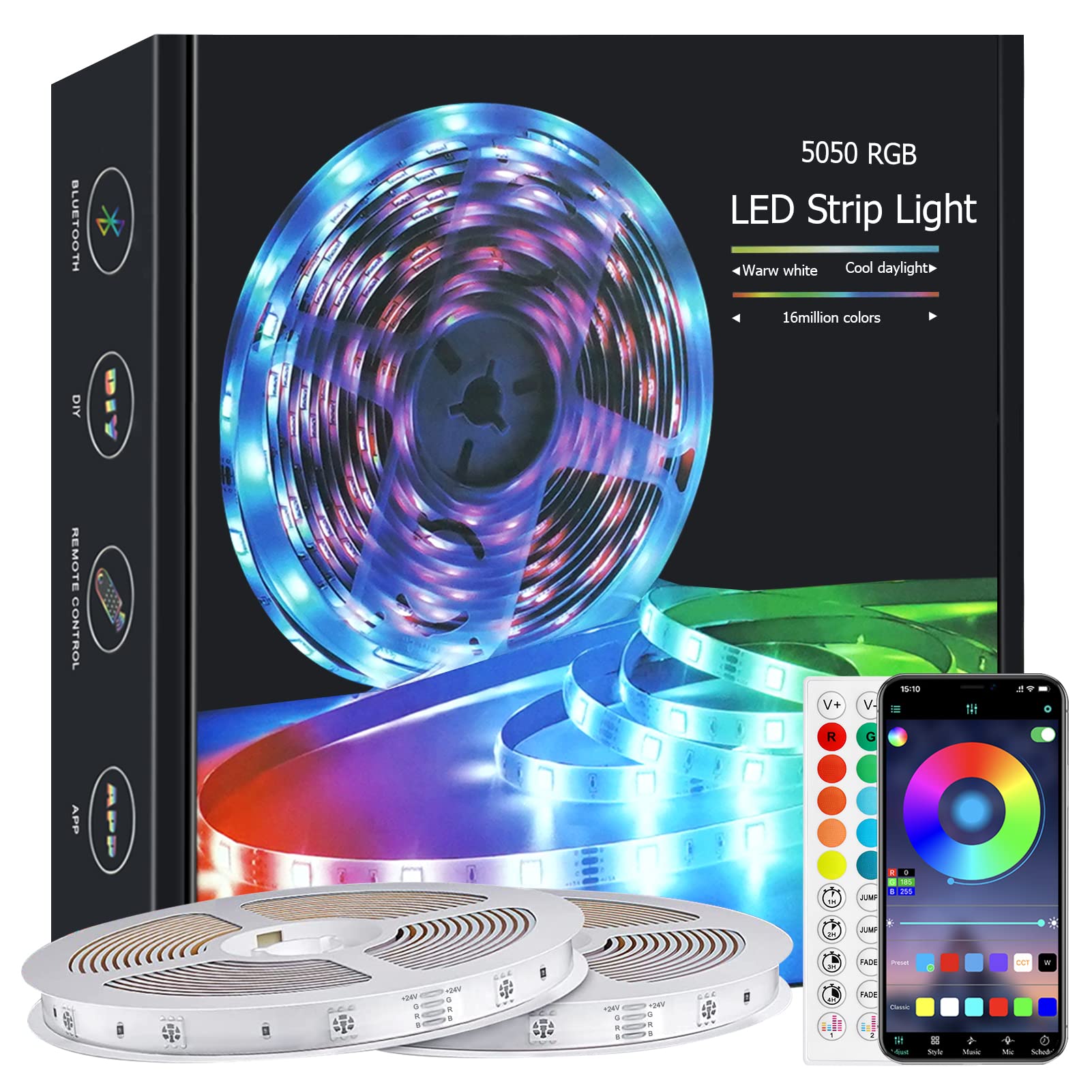 130ft Led Lights for Bedroom, Lxyoug APP Control Music Sync Color Changing,Ultra Long RGB 5050 Led Strip Lights with 44Keys IR R