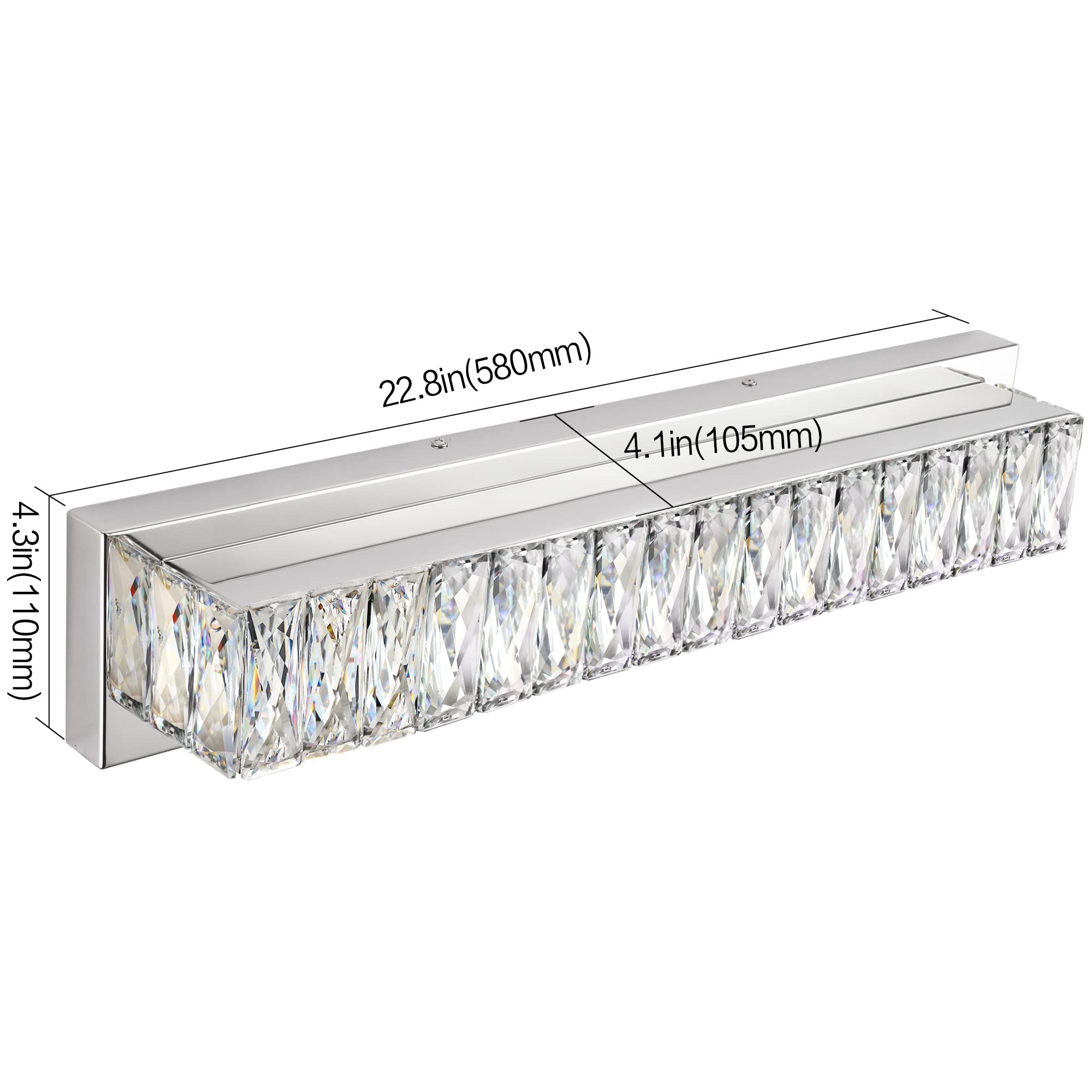 ZUZITO LED Vanity Lights - Modern Bathroom Fixtures, 18W, Polished Chrome & K9 Crystal, 22.8 inch, Dimmable, Model S17500-580mm-