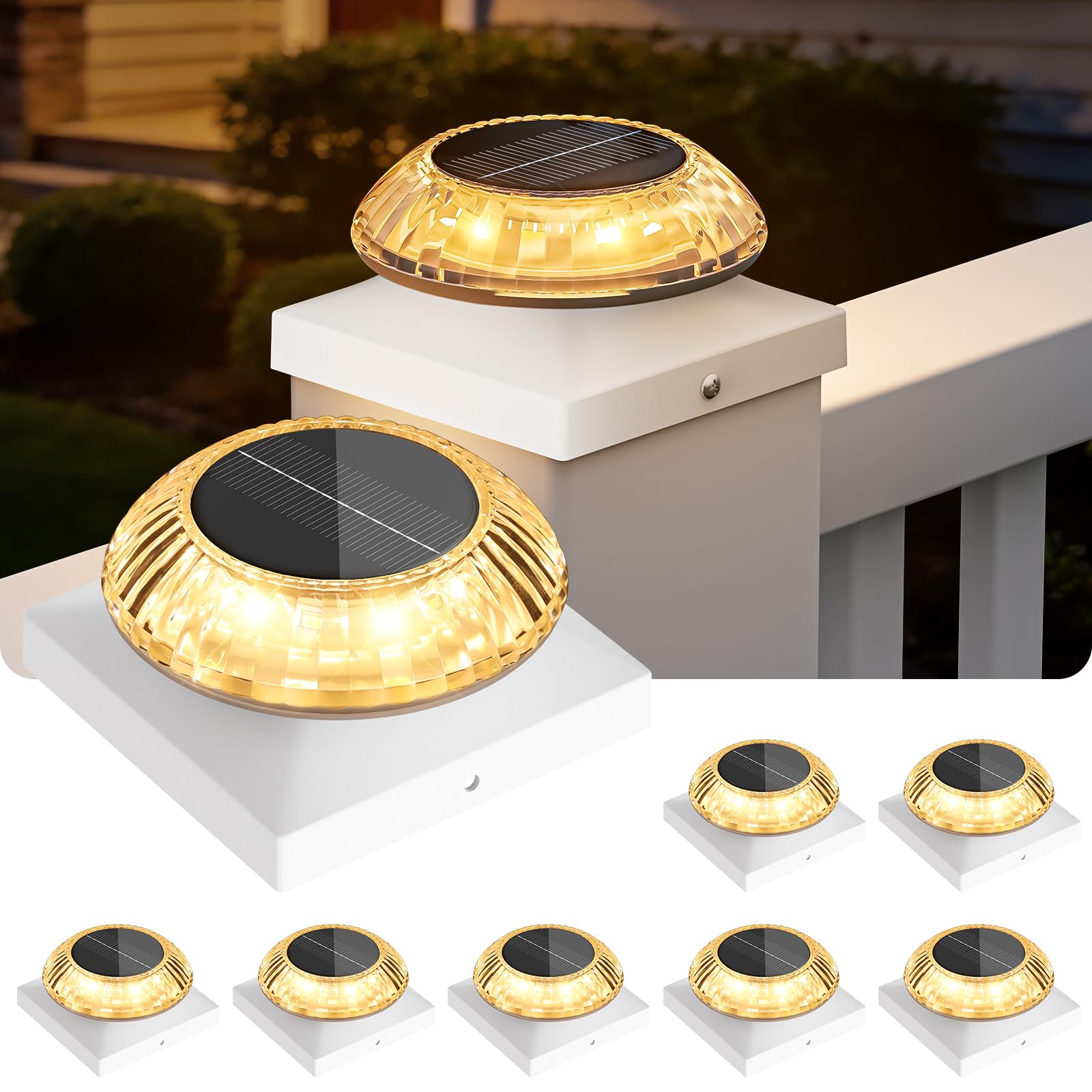 VOLISUN Solar Post Cap Lights 8pack, White Solar Fence - Post Lamps Outdoor Waterproof, with Warm/Natural/Cool Light,for 4x4 Woo