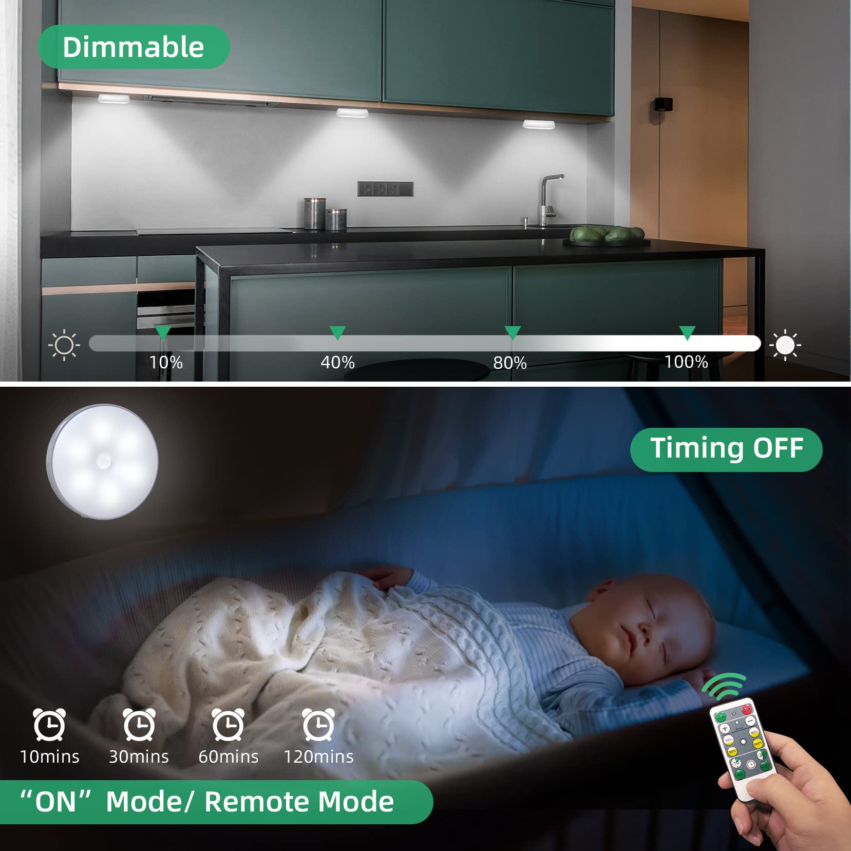 3 Colors Temperatures Led Closet Light Wireless Motion Sensor Puck Light Compatible With Charging Station, Usb Rechargeable Batt