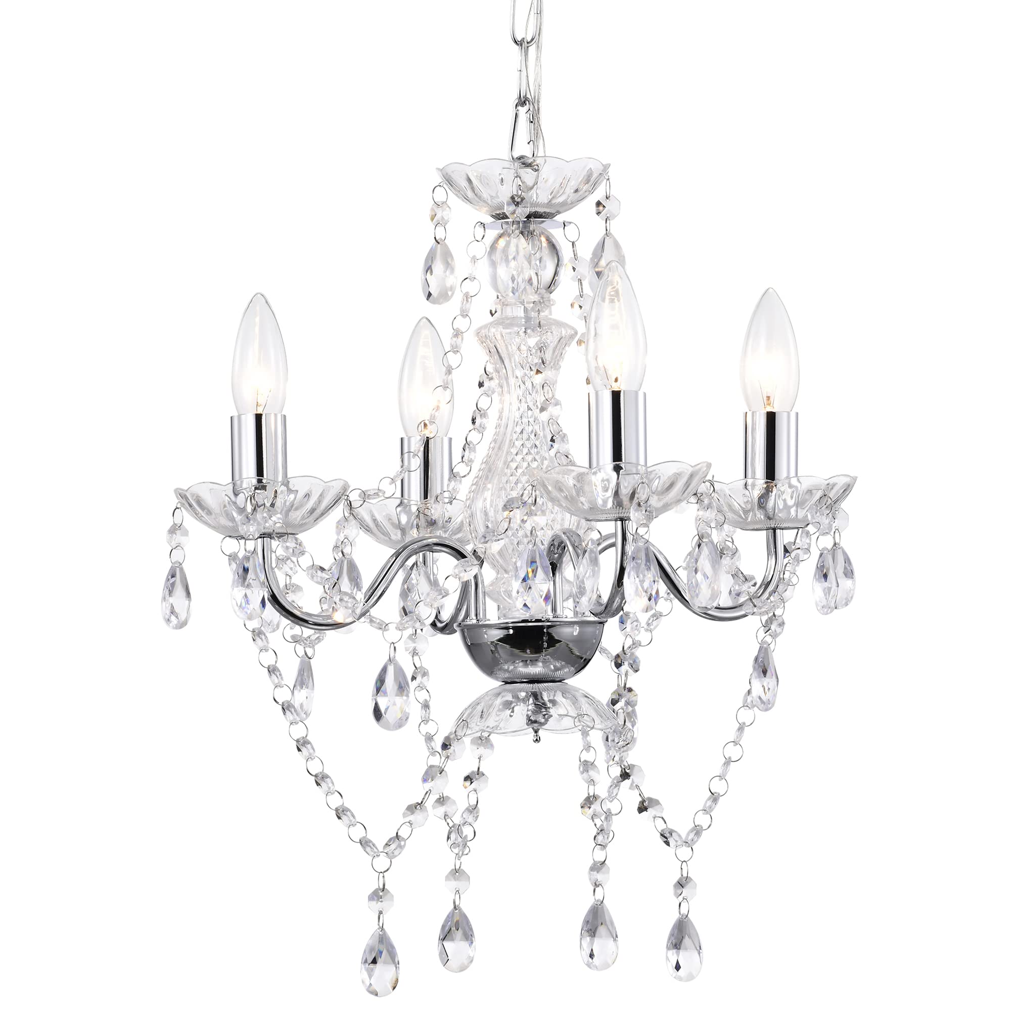 Lalula Chrome Mini Crystal Chandelier, 4-Light Candle Style For Dining Room