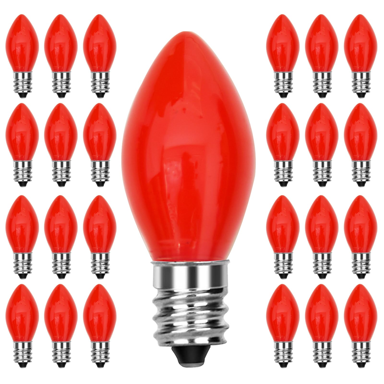 25Pk C7 Led Christmas Replacement Light Bulb, Opaque Red Vintage Bulbs For Outdoor Patio Indoor Party String Light, 0.6W Led Nig