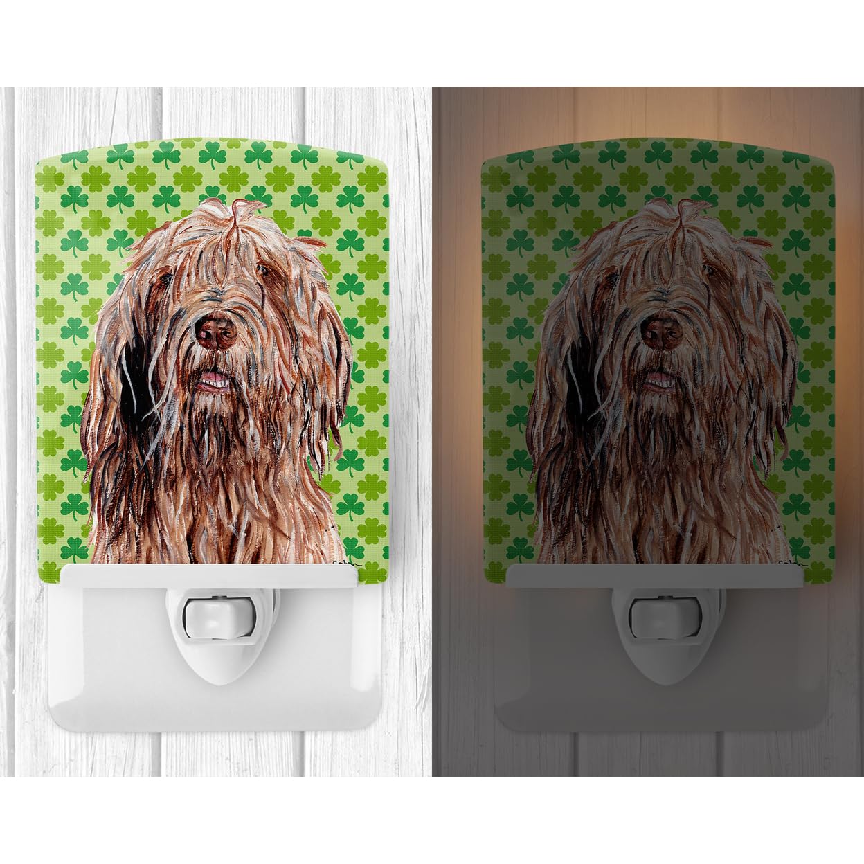 Caroline'S Treasures Sc9733Cnl Otterhound Lucky Shamrock St. Patrick'S Day Ceramic Night Light Compact, Ul-Certified, Ideal For Bedroom, Bathroom, Nursery, Hallway, Kitchen, 6X4X3, Multicolor