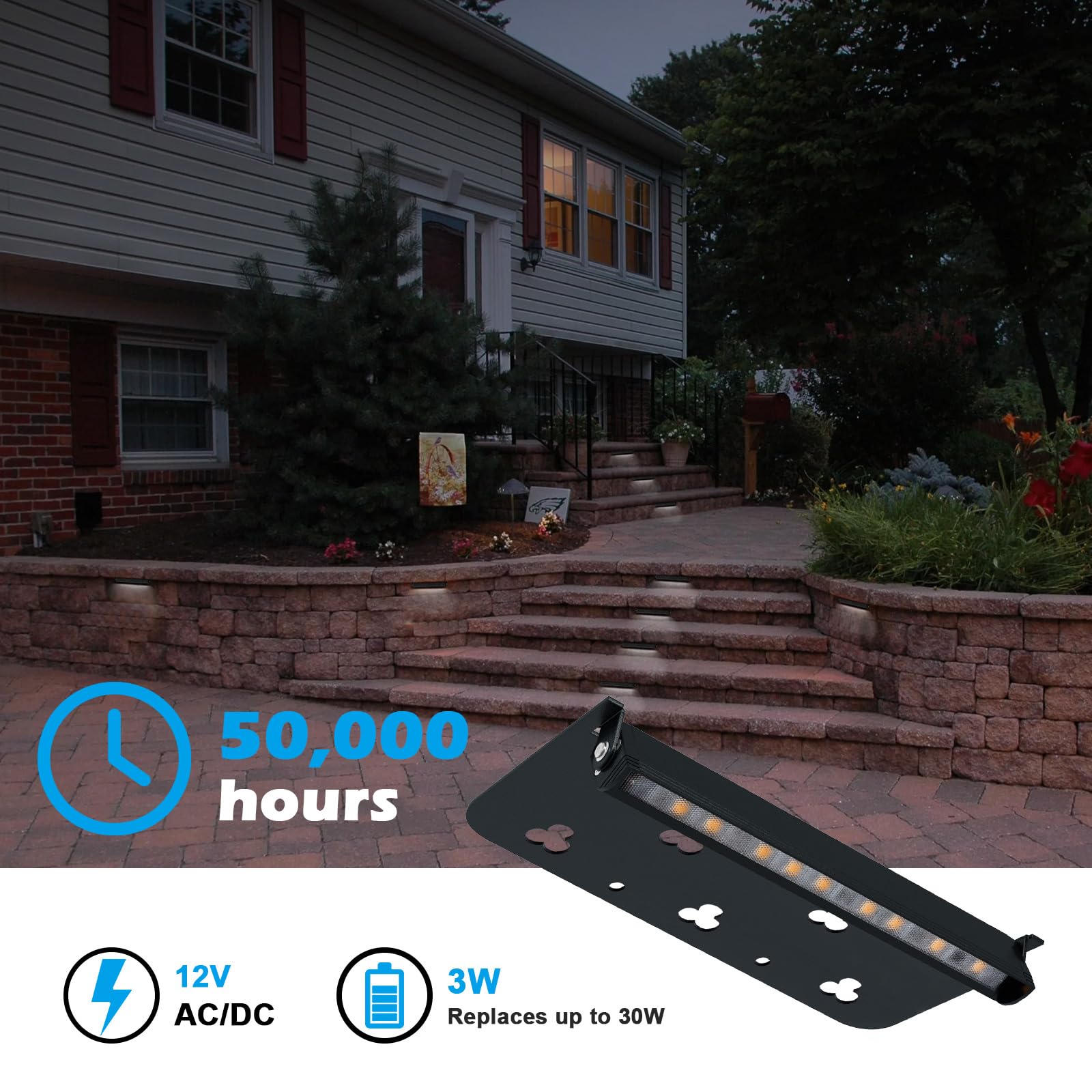 Lecotresy Modern Hardscape Lighting 7inch 3W 5000K Daylight White IP65 Waterproof 12V AC/DC 4 Pack