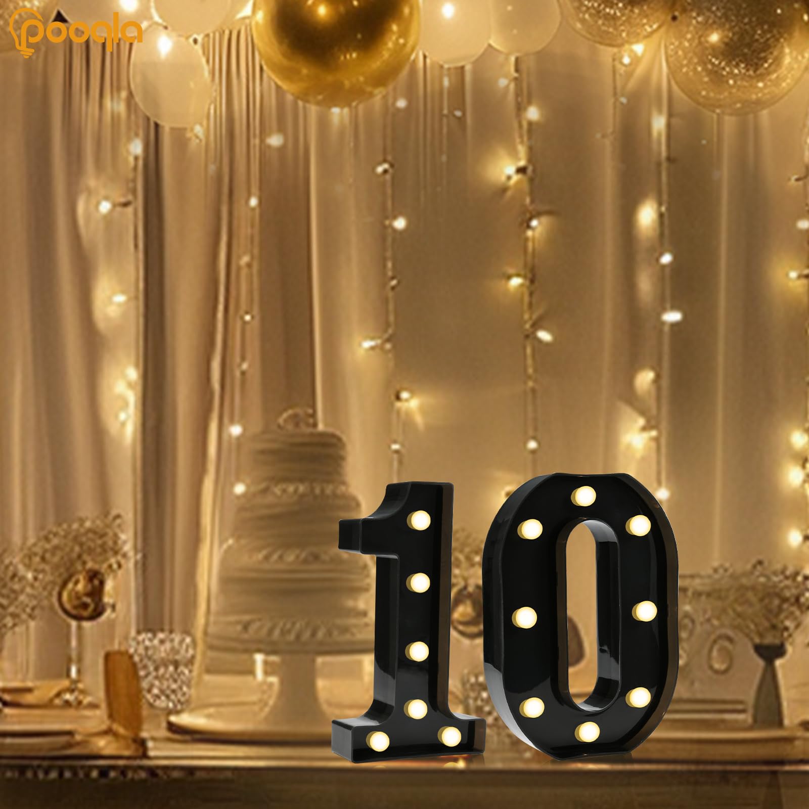 Pooqla Decorative Led Light Up Number Letters, Black Plastic Marquee Number Lights Sign For 10Th Birthday Party Wedding Decor Battery Operated Black Number 10