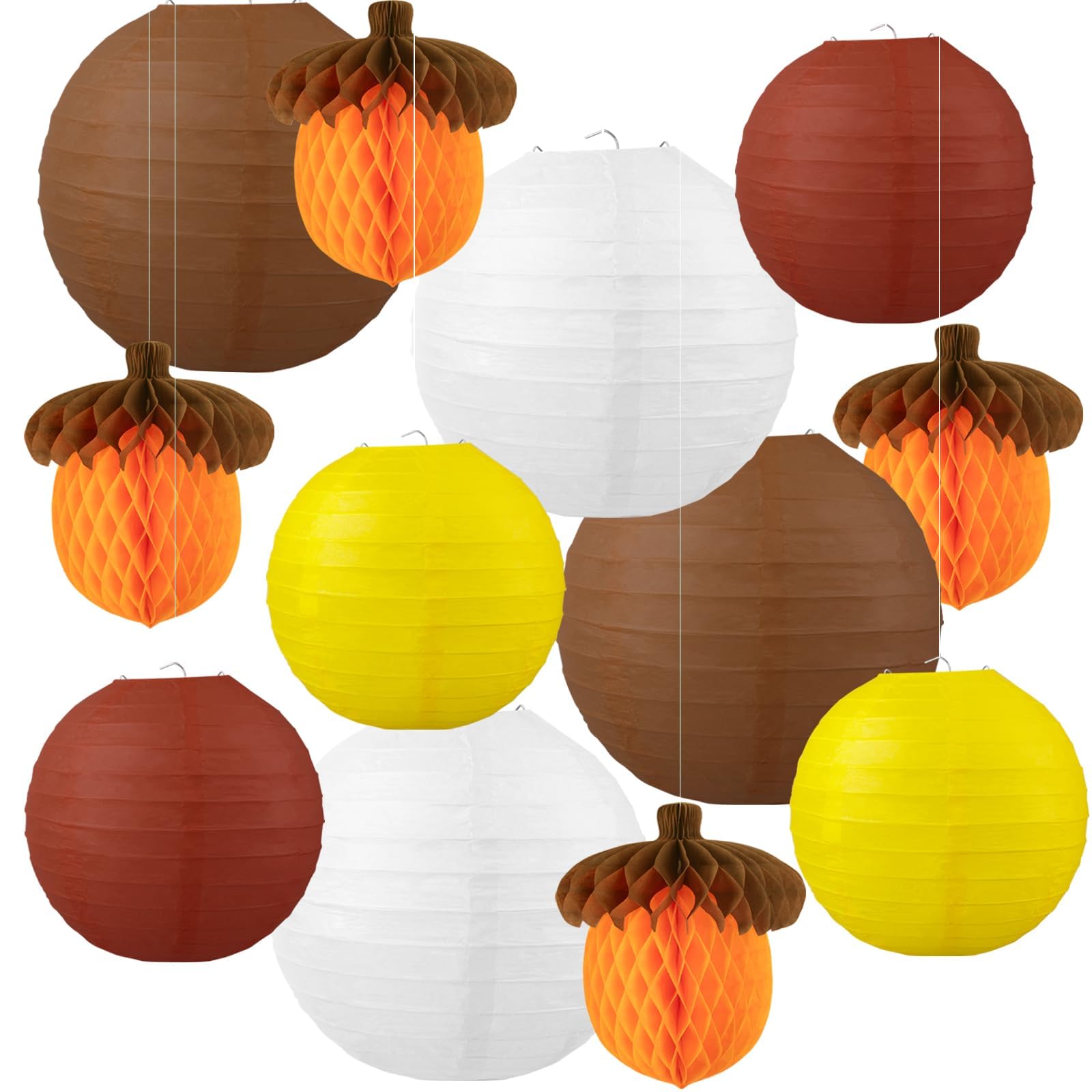 12 Pieces Fall Paper Lanterns Thanksgiving Decorations Yellow Orange And Brown Pine Nut Honeycomb Paper Lanterns For Autumn Decorative Round Hanging Party Decorations Harvest Theme Party Supplies