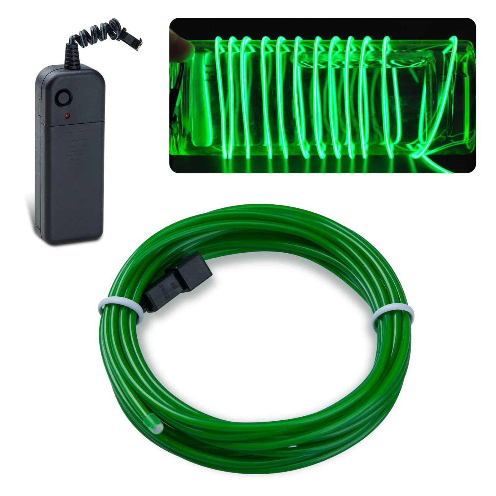 lychee EL Wire Neon Light 15ft Jade Green with Battery Pack, Model 011, for Parties and Halloween Decoration