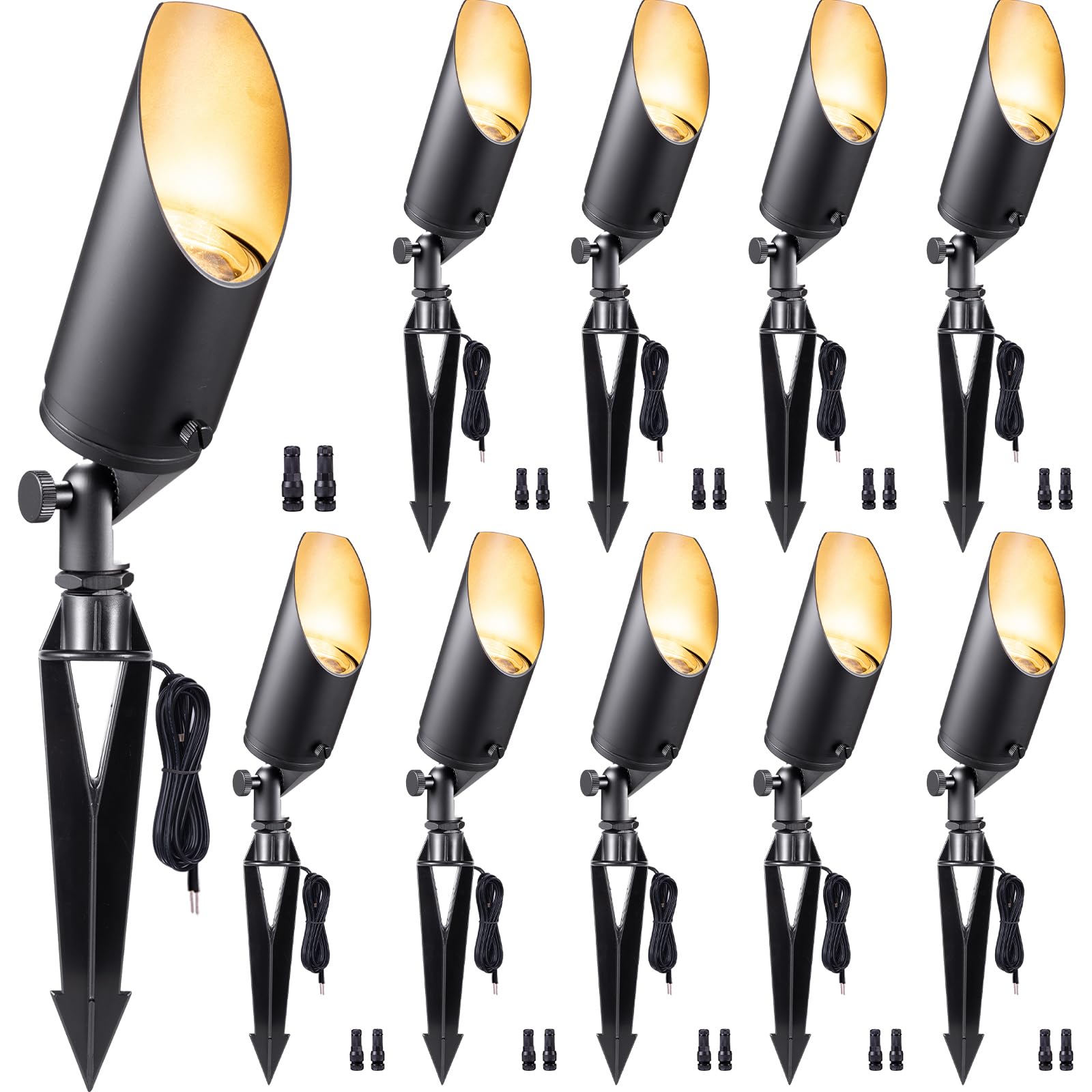Gardenreet Low Voltage Spotlight - Outdoor Light Fixture 12V AC/DC, Brass Landscape Lights LED Hardwired, Stretchable Shroud Wea