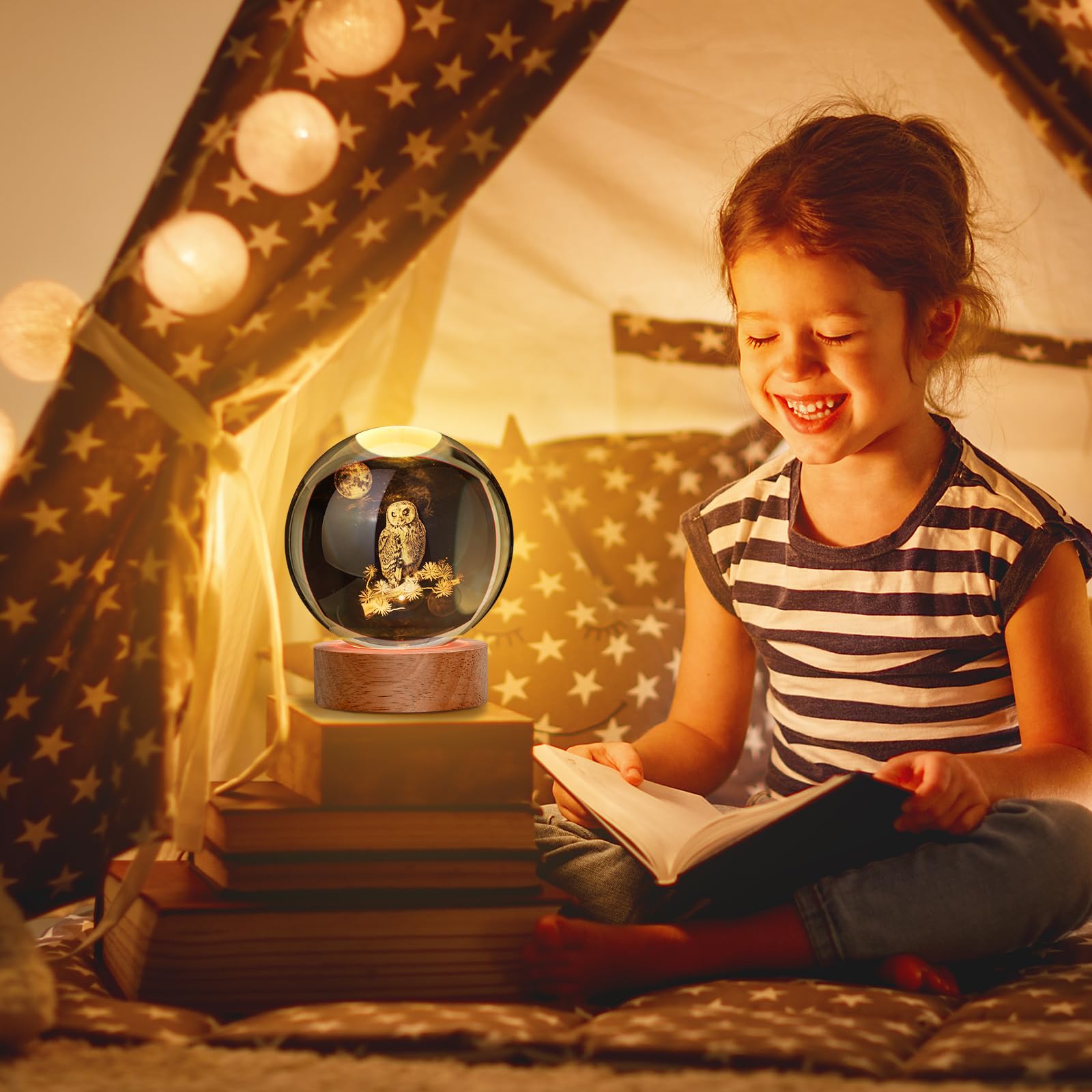 JANARARY 3D Owl Crystal Ball Night Light, 16 Color Changing with Remote Control, Bedroom Decor for Teens, Model MS-CrystalBallOwl