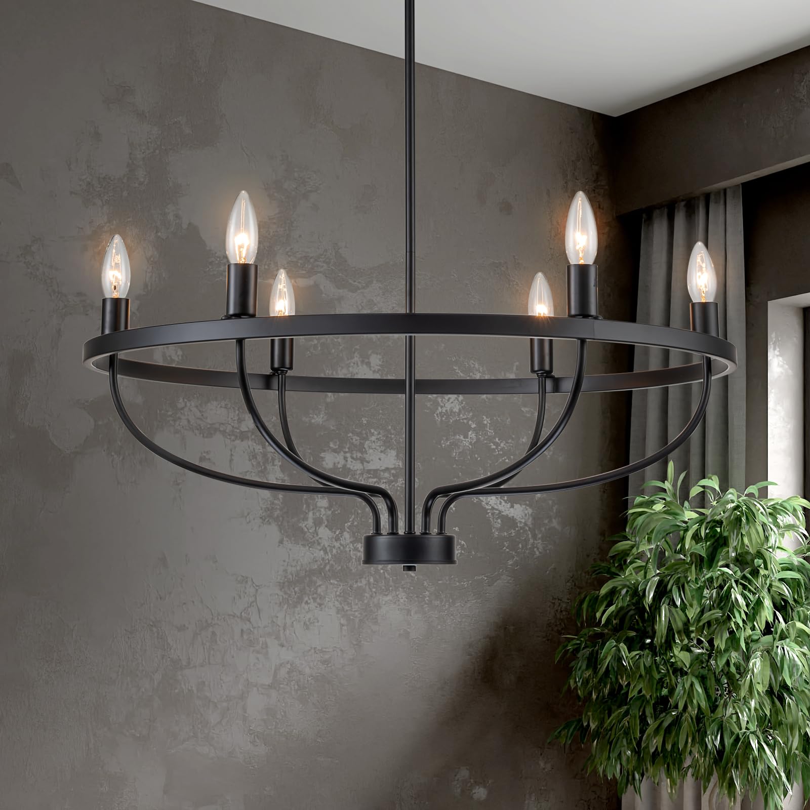 BrkNit 6-Light Black Chandelier, Candle Chandeliers for Dining Room, Vintage Farmhouse Chandelier Light Fixture for Entryway, Be