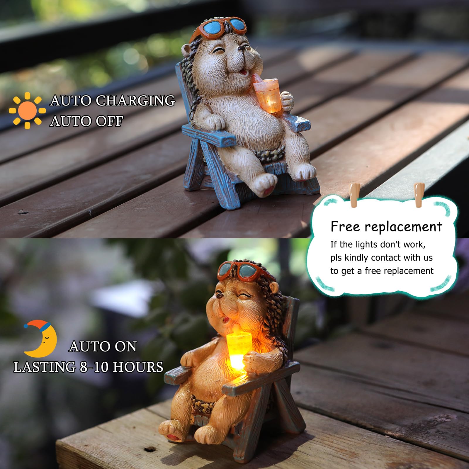 Miniature Hedgehog Figurine Garden Decor, Solar Resin Hedgehog Statue For Outside Garden Lawn Yard Patio& Home Office Decoration