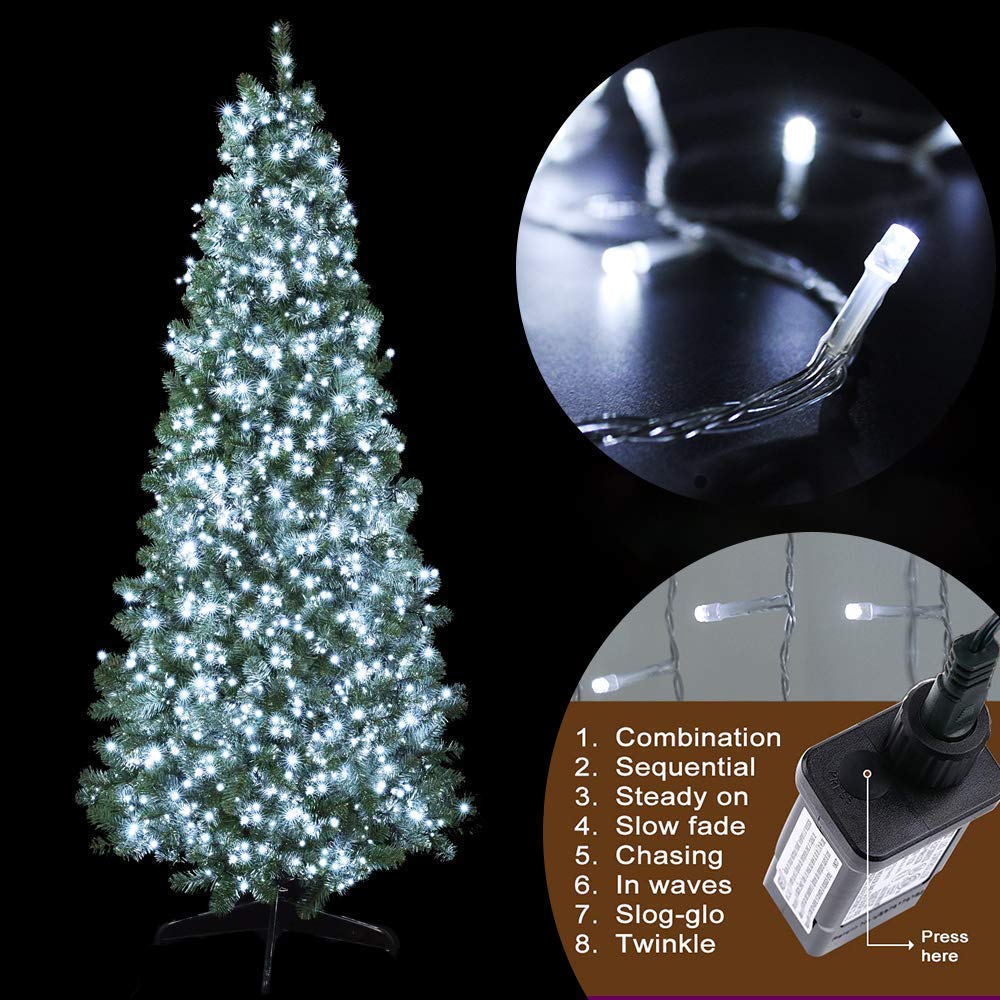 MYGOTO LED String Lights, 165FT, 500 LEDs, 30V Waterproof, 8 Modes, Cool White, Model BX, Indoor/Outdoor Party Decoration