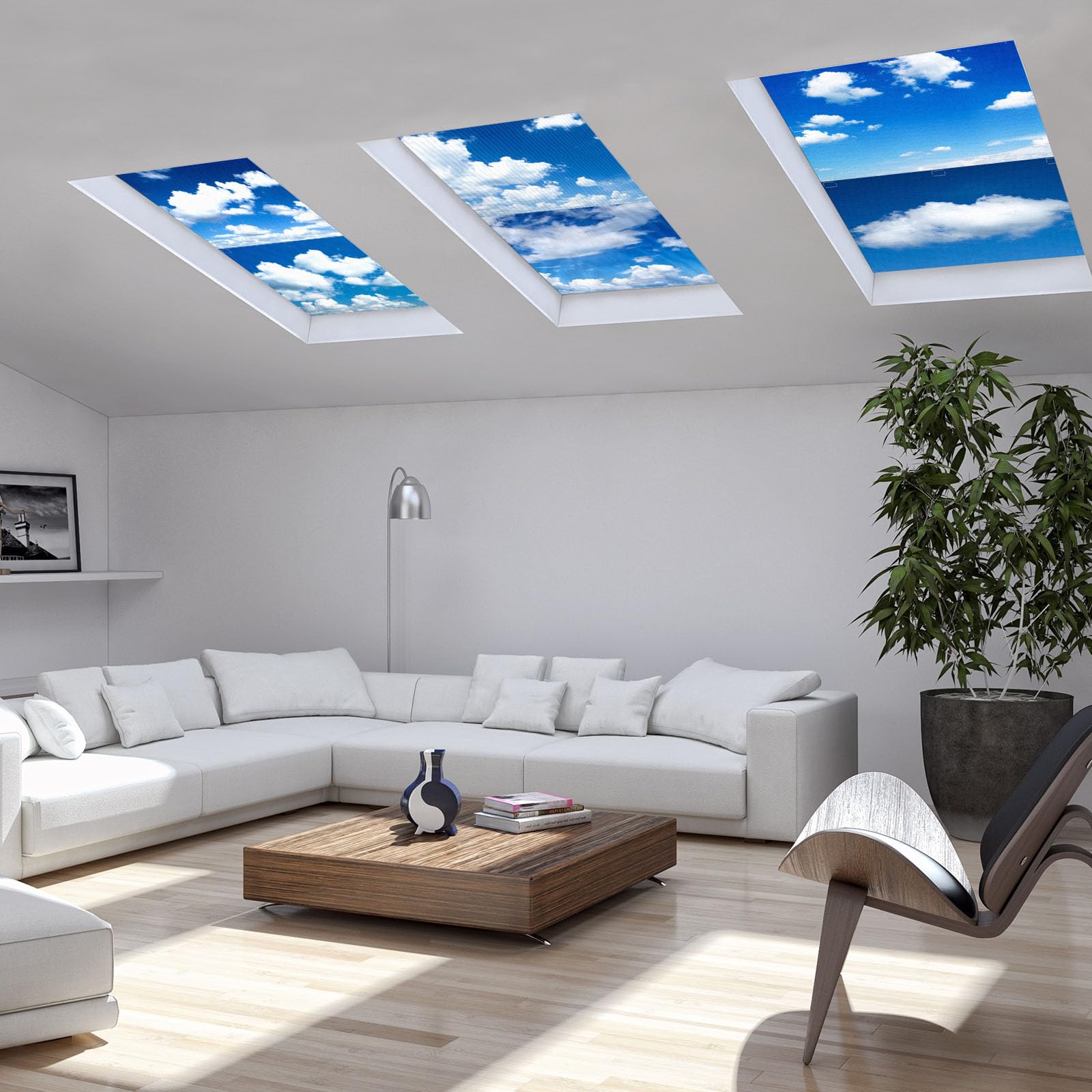 Kittmip 6 Pcs Fluorescent Light Covers with 48 Magnets, 2 ft, Blue Sky, 100D Polyester