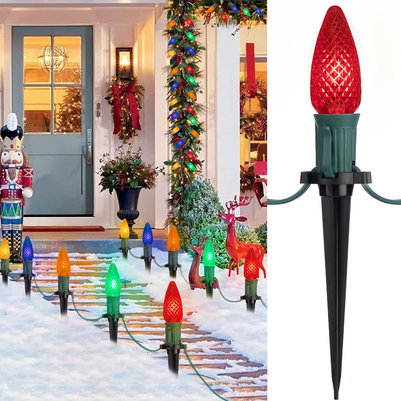 Brightown C9 Christmas Pathway Lights, 20 LED Shatterproof String Lights, 25.7ft, Multicolor, 4 Pack, Model GYPC-O25LAU