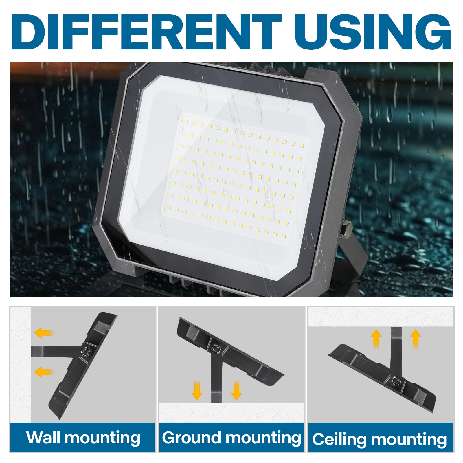 Leddictive 100W LED Flood Light - 10000LM Super Bright, IP65 Waterproof, 6 Pack for Garage, Yard, Lawn, Garden