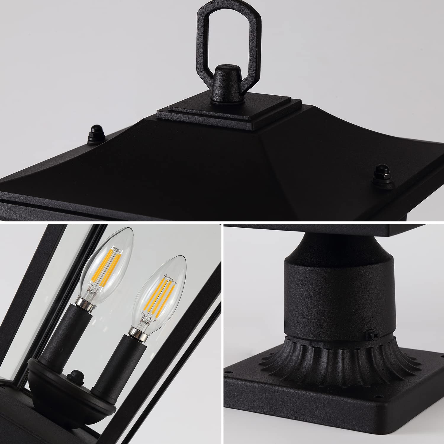 Smeike Outdoor Post Lights  Cast Aluminum Lamp Post Light Fixture  2-Light Pole Mount Light With Clear Glass  Outdoor Pier Mount Light Matte Black Finish