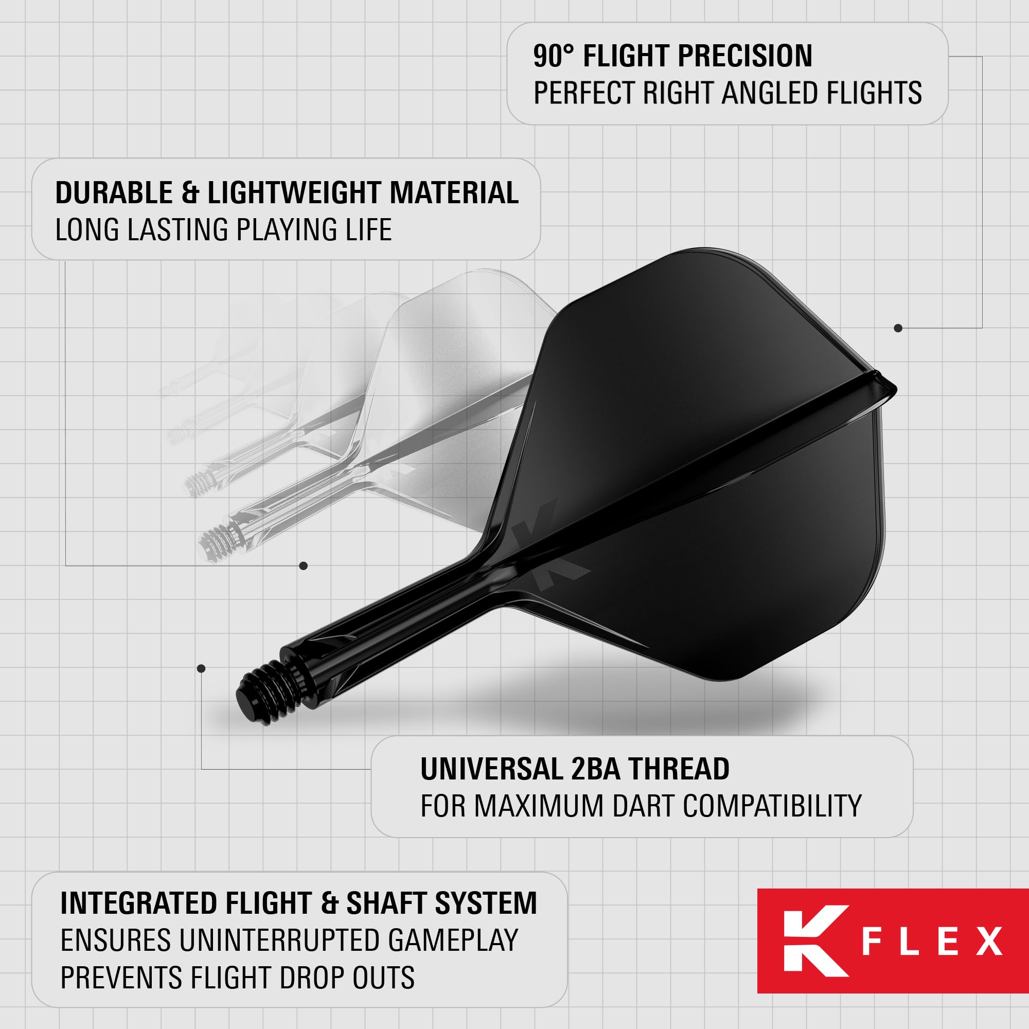 Target Darts K-Flex Integrated Dart Flights & Shafts, No.2 Black, Intermediate Size (26mm), Plastic, Pack of 3 - Professional Dart Accessories