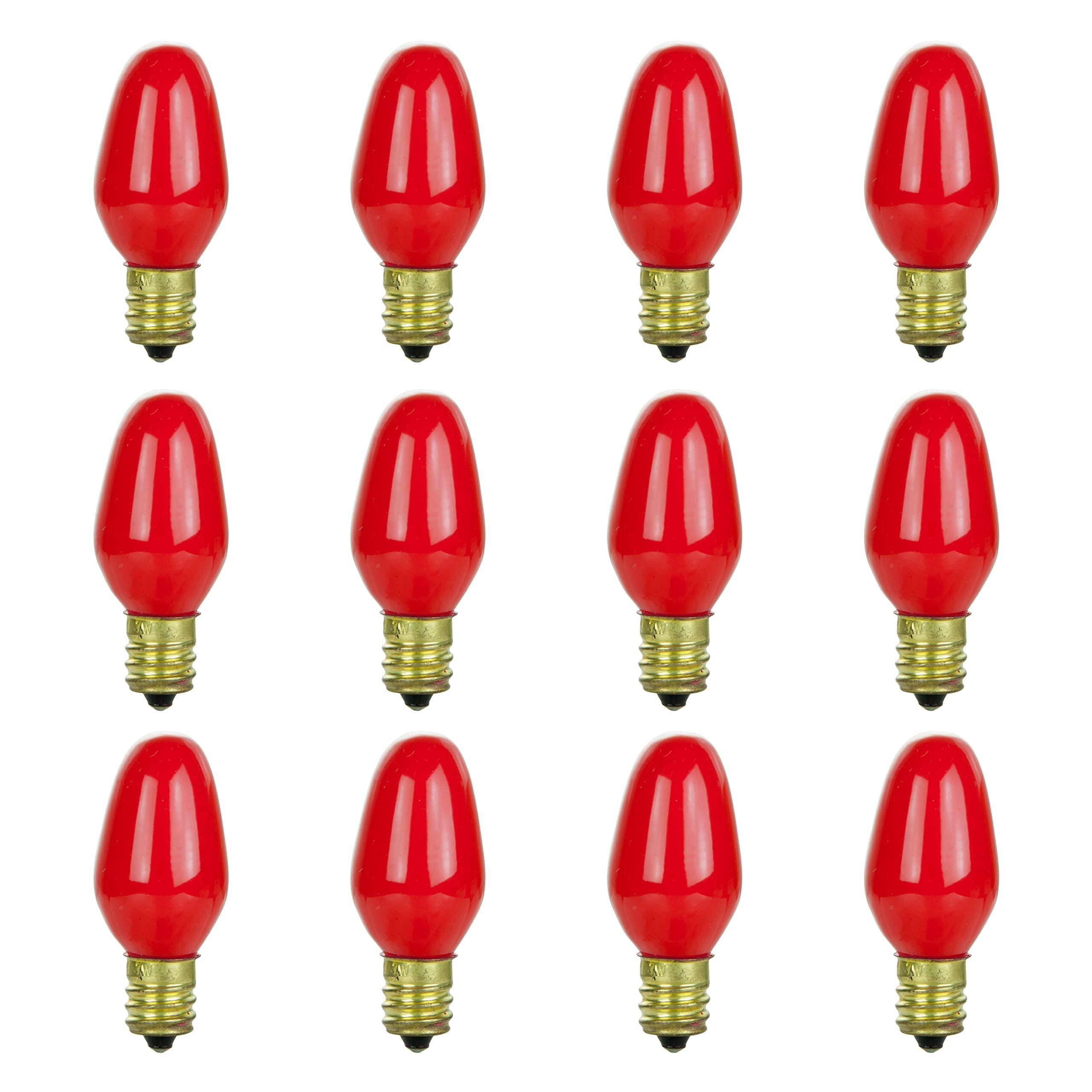 Sunlite 01058 Incandescent Bulb, Candelabra E12 Base, 7 Watt, Red, 12 Count