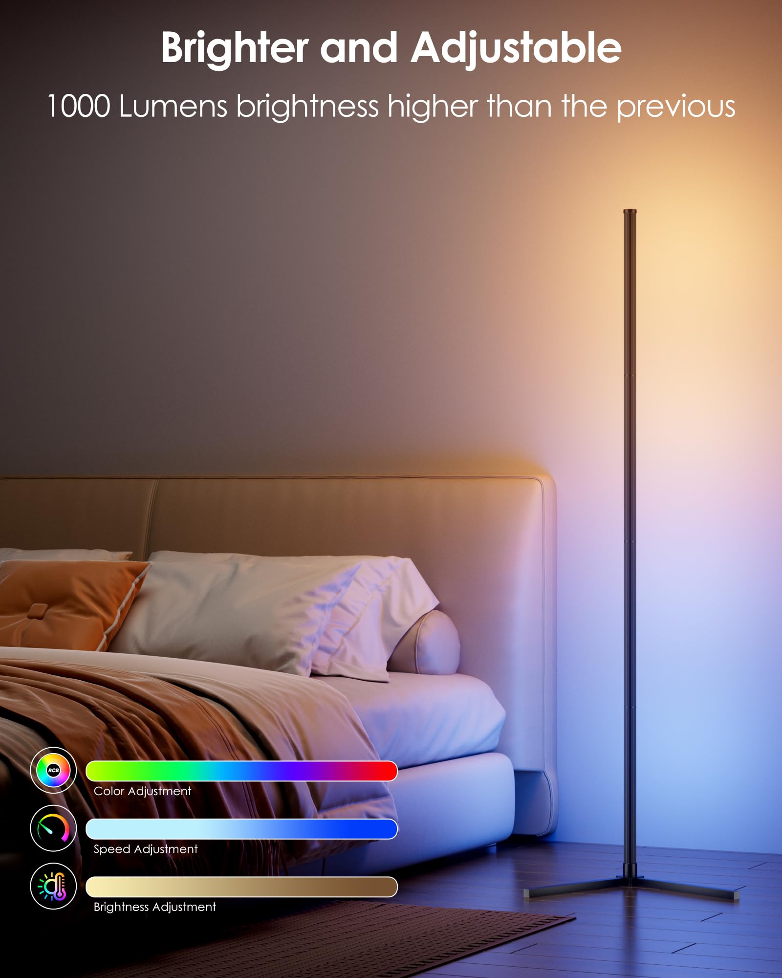 Ccacc Corner Floor Lamp, 65&quot; Smart Rgb Color Changing Led Floor Lamp With App And Remote Control, Modern Mood Lighting Corner Lamp With Music Sync, Diy Mode & Timing For Living Room Gaming Room