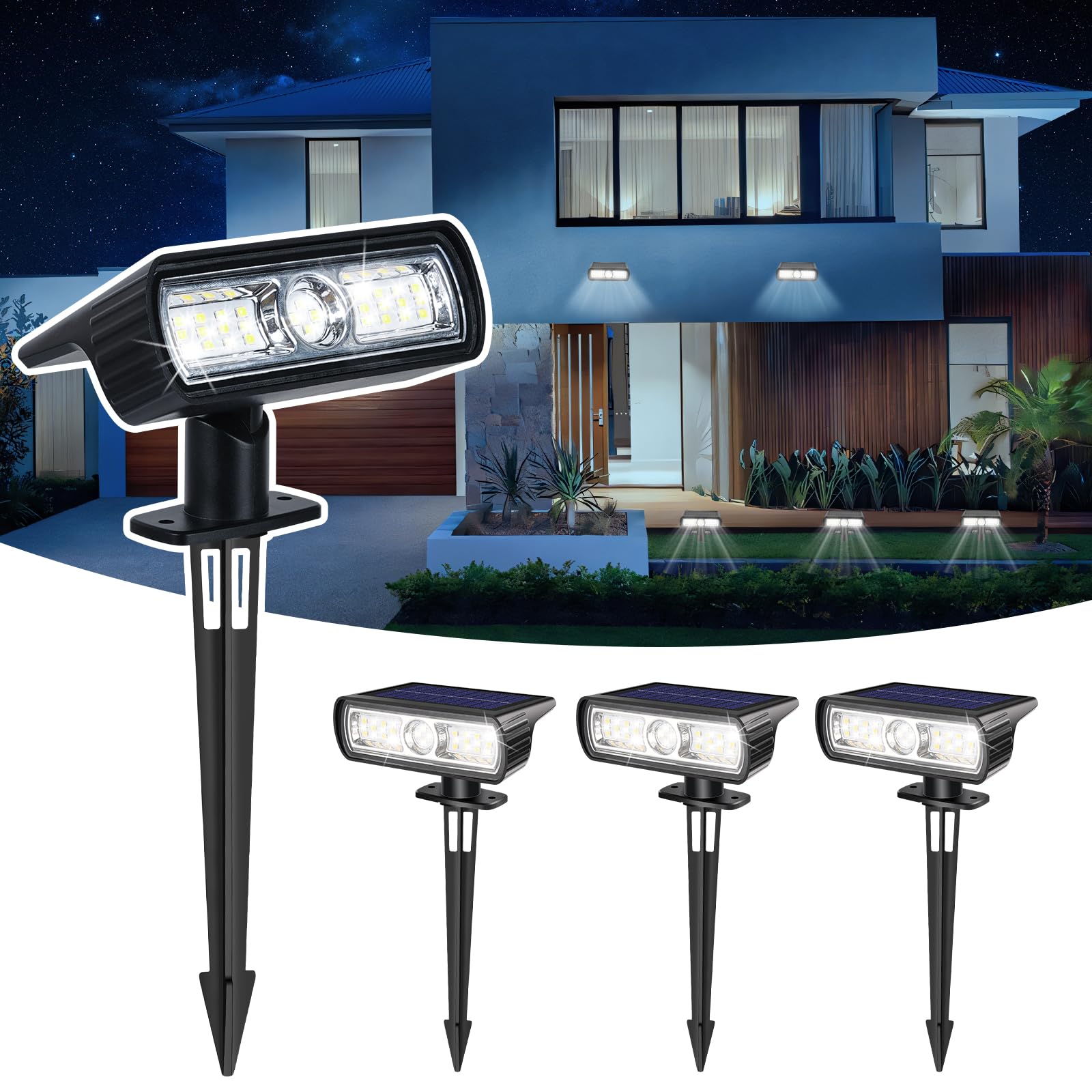 Toodour Solar Spot Lights Outdoor, 4 Pack Solar Christmas Lights Outdoor with 2 Modes, Waterproof Solar Powered Flood Lights Lan