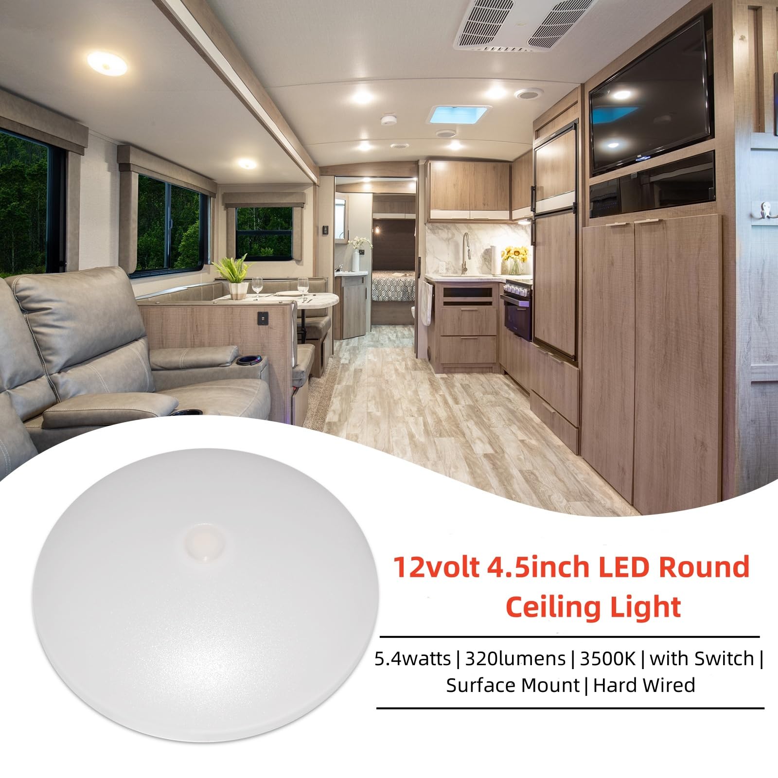 Dream Lighting 12V Rv Puck Lights, 4.5&quot; Warm White Led Ceiling Light, Pack Of 2