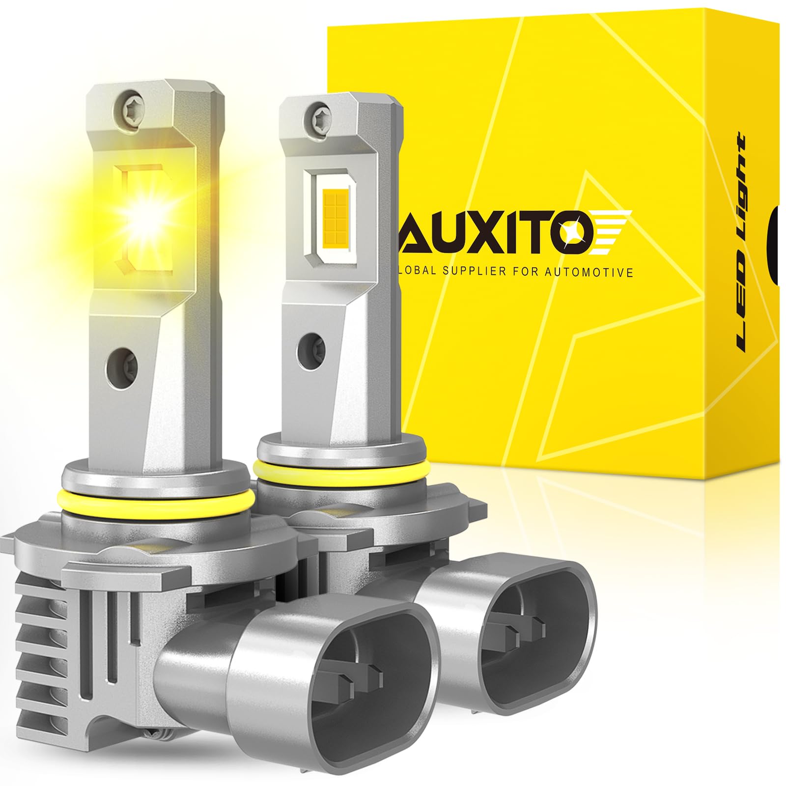 AUXITO H10 LED Fog Light Bulbs, 3000K Amber Yellow, Fanless Mini Size, Pack of 2