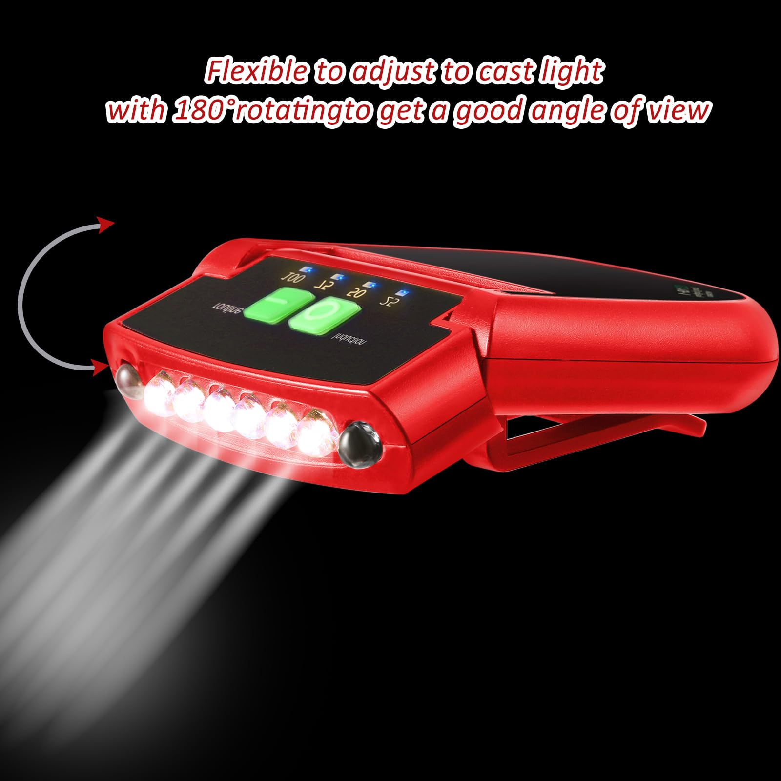 Mudder LED Clip-On Cap Lights, USB Rechargeable, Waterproof, Ultra Bright, Model Mudder-IKJW637, Red