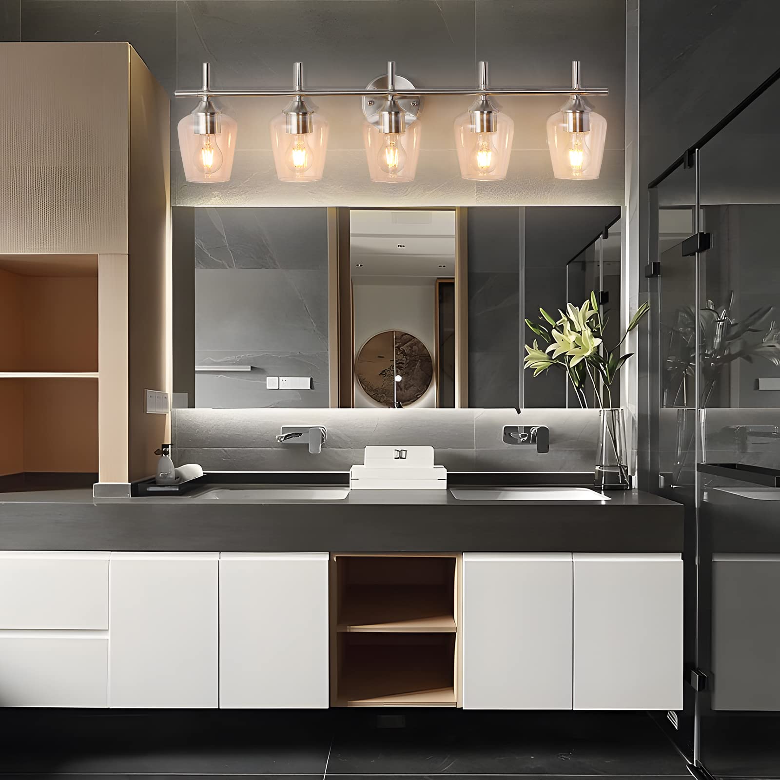 foucasal Bathroom Light Fixtures 5-Light Brushed Nickel Vanity Light, Modern Metal Wall Lights, Model ULB0046H-5SHANIE