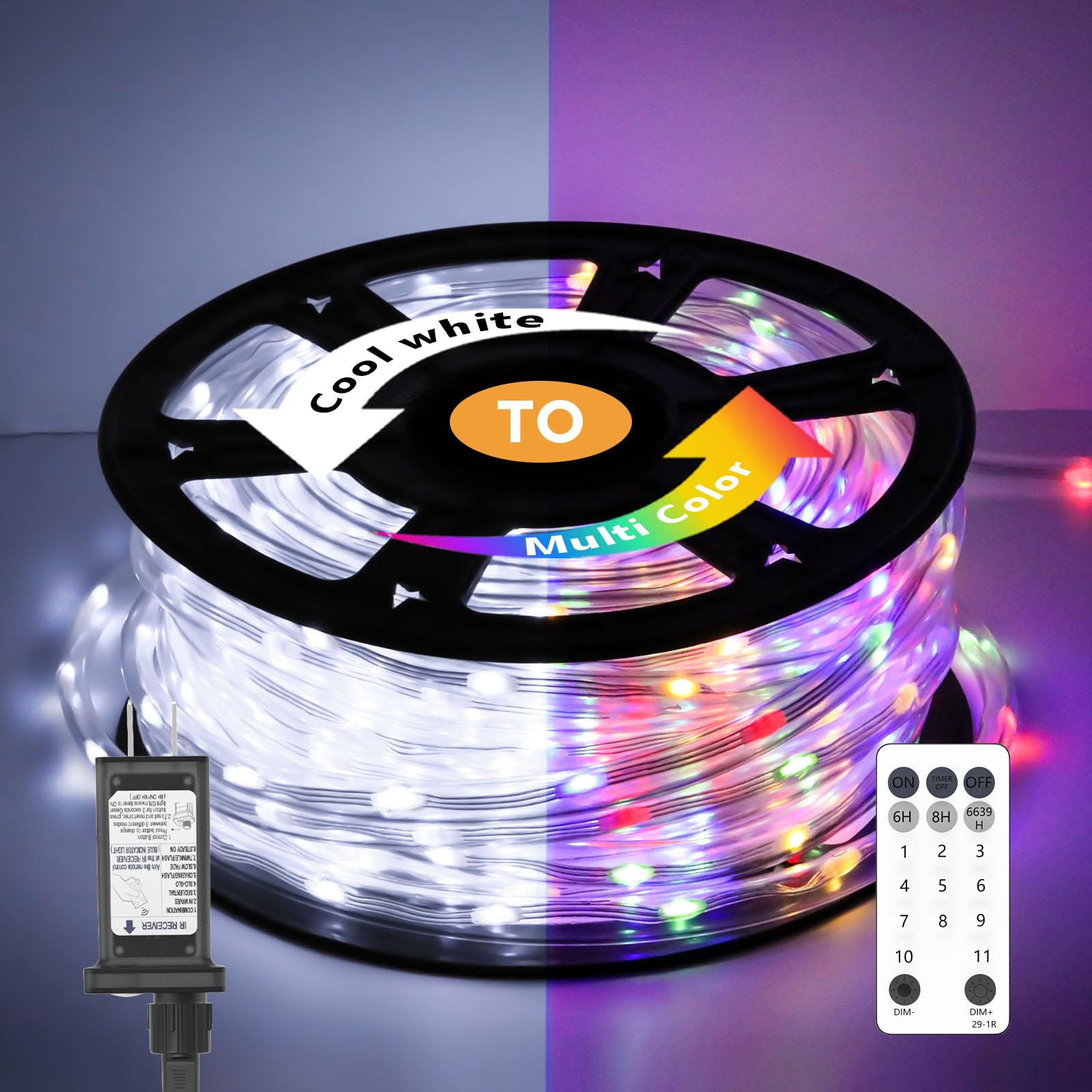 Soiarllt 100FT LED Waterproof Rope Lights with Remote, 8 Modes, Multicolor, Model SLSL012-1