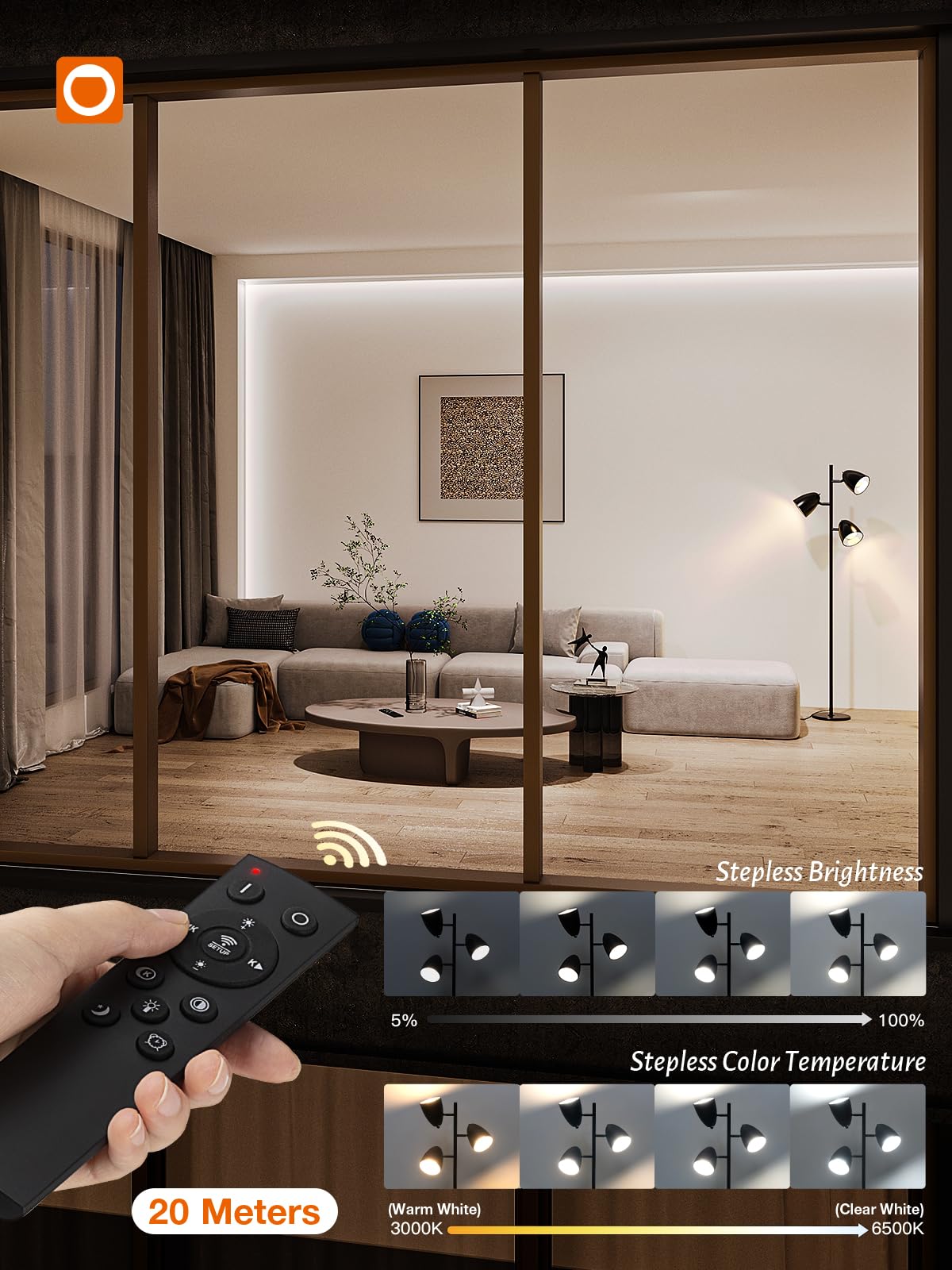 Addlon Tree Floor Lamp With Remote, 3 Adjustable Rotating Light And Matching Led Bulbs, Standing Tall Pole Lamps For Living Room