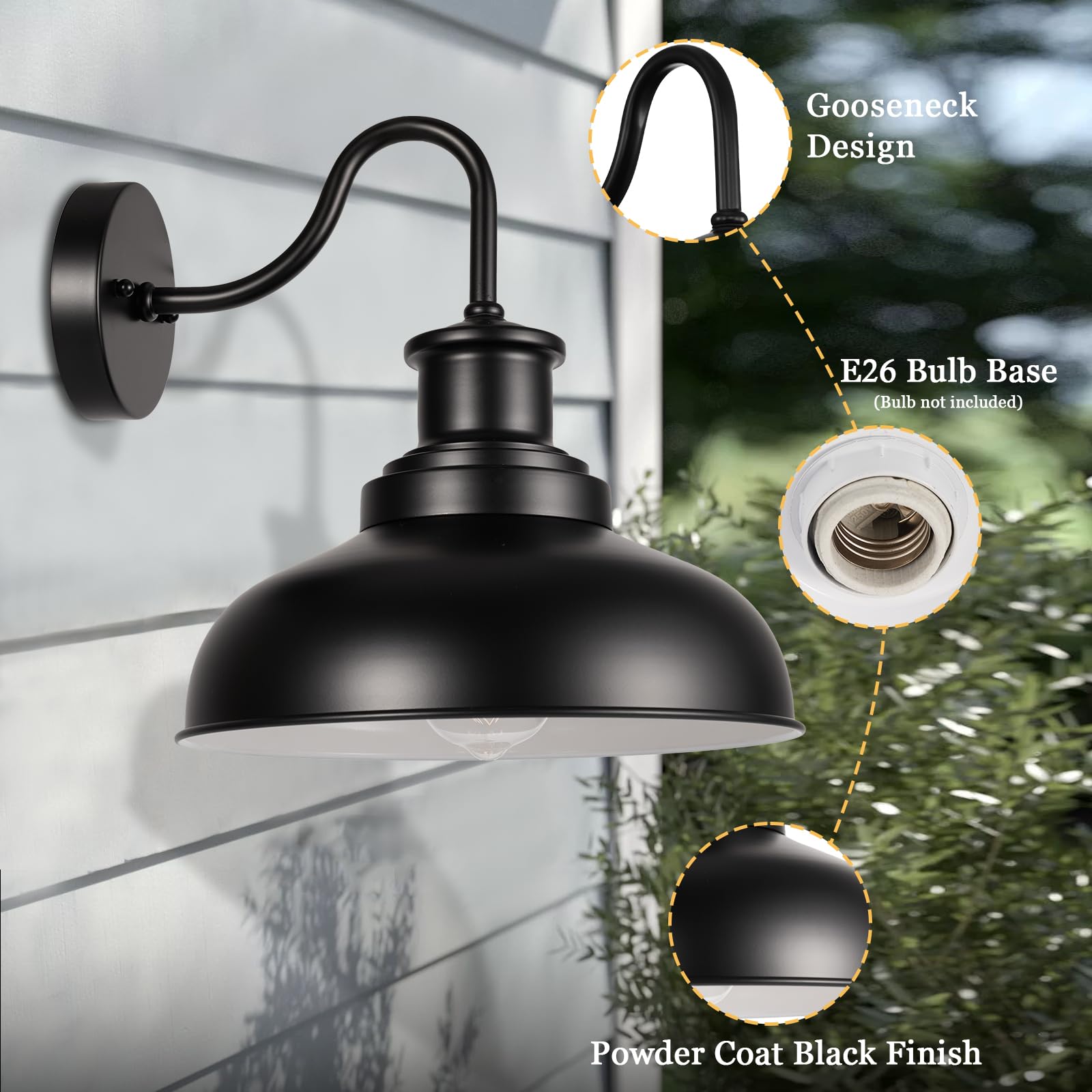 Diyel Outdoor Gooseneck Barn Light - Industrial Black Iron Wall Sconce, 1 Pack, Vintage for Porch, Entryway, Garage