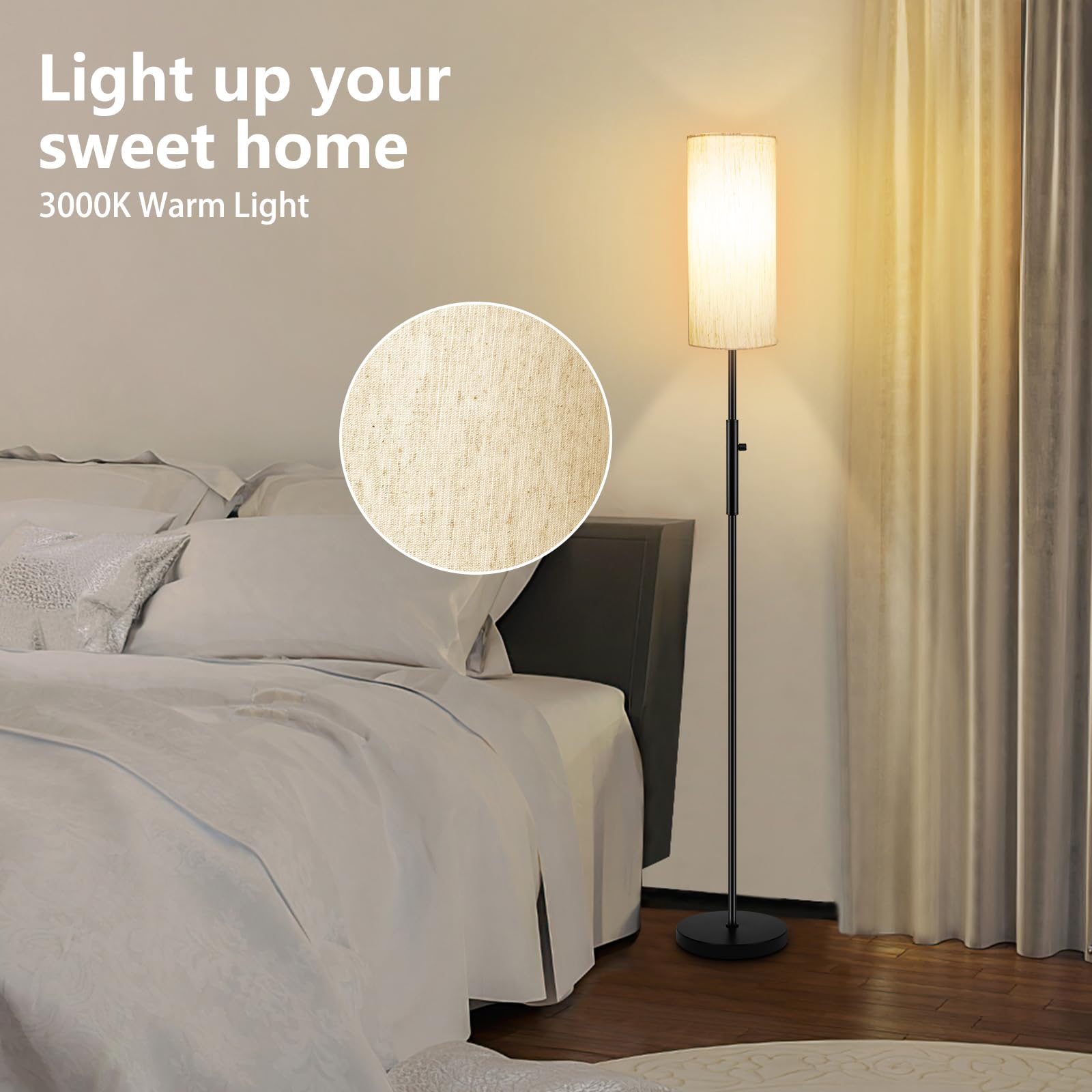 Floor Lamps For Living Room, Modern Standing Lamp, Minimalist Pole Lamps, Stepless Dimmable 9W Bulb Included, Tall Lamp With Lin