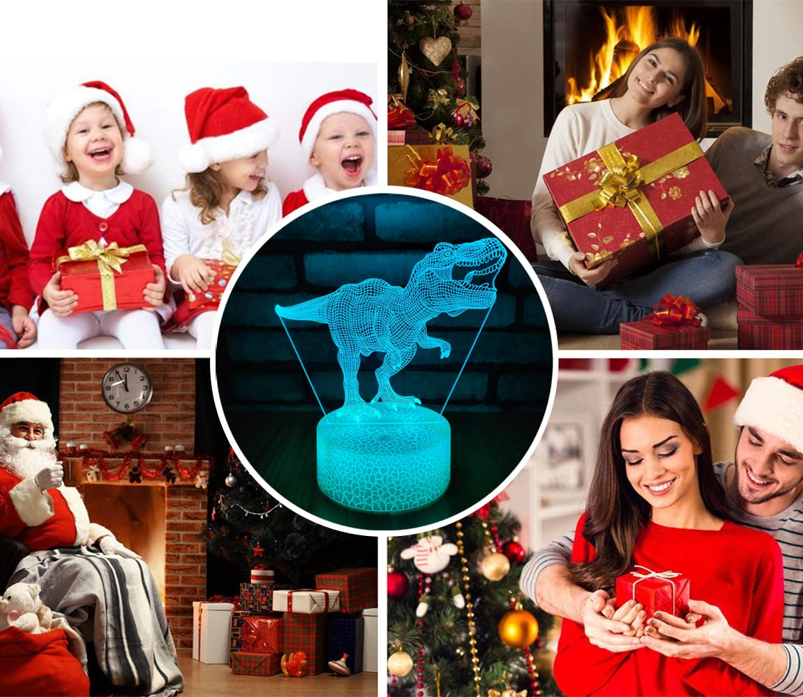 i-CHONY Dinosaur Toy T-Rex 3D Night Light for Kids - 16 Color Dimmable LED Light with Remote & Smart Touch & USB Cable - Gift fo