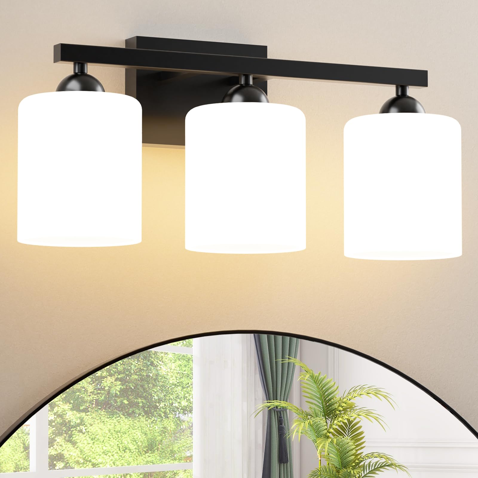 Quntis Bathroom Light Fixtures, 3 Lights LED Vanity Light, Black & Milky White, Adjustable, 18.9 Inch, Energy-Saving