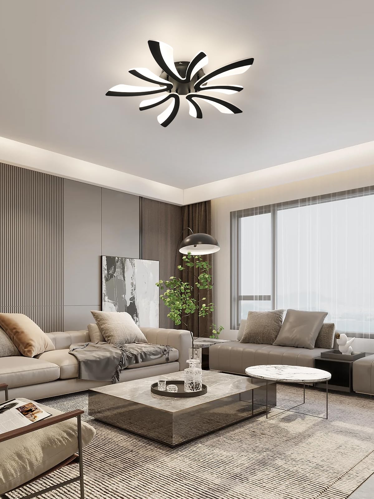 Goeco Ceiling Light, Dimmable LED Flush Mount, 27.5in , Black V-Shaped, Acrylic, Model AC6523