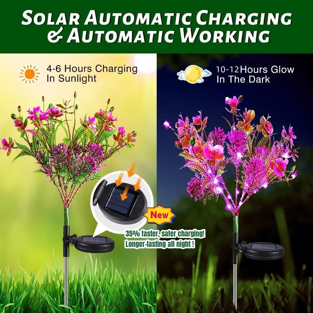 Neporal Solar Garden Lights - 2Pk Waterproof Phalaenopsis Flowers, Purple Plastic Outdoor Decor